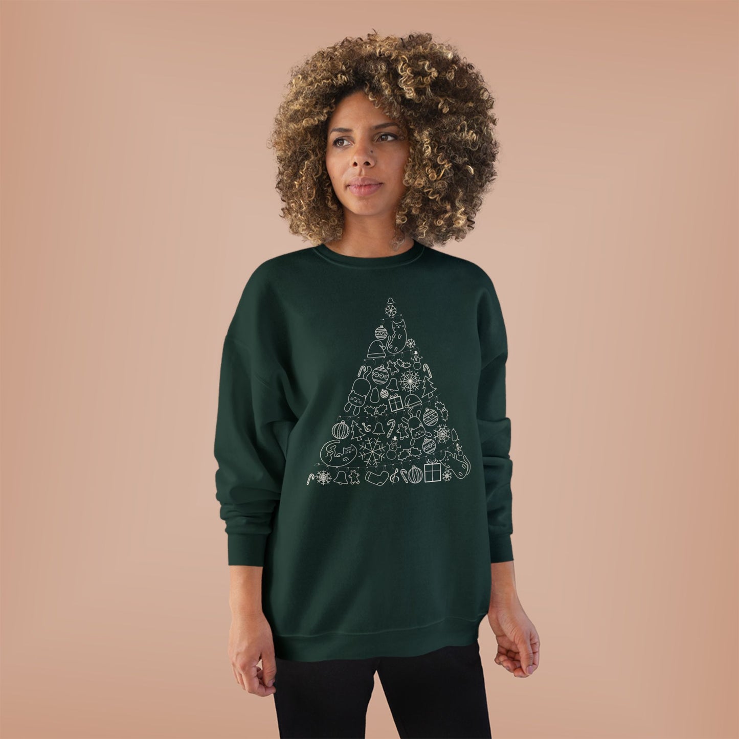 Christmas Cat Tree Sweatshirt - Cozy Holiday Unisex Eco-Friendly Crewneck