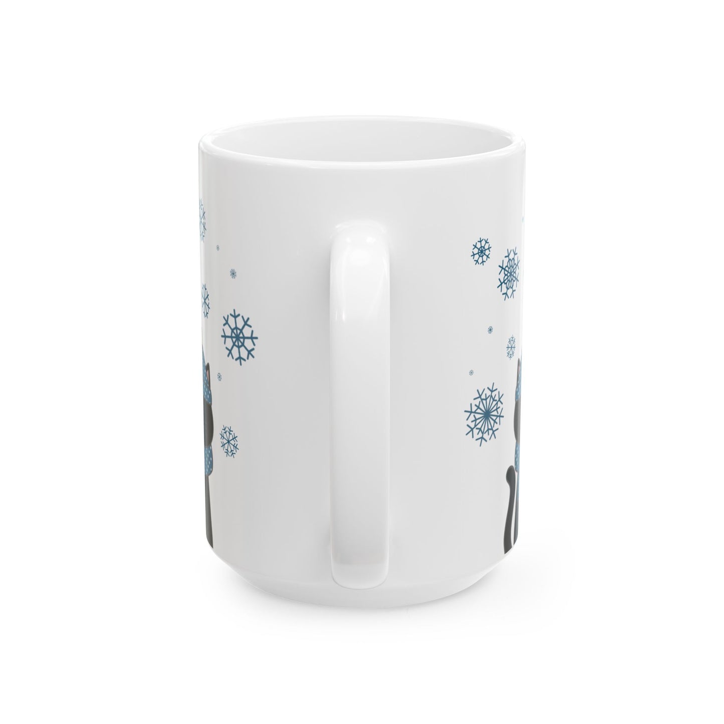 Winter Black Cat Mug - Black Cat with Snowflakes