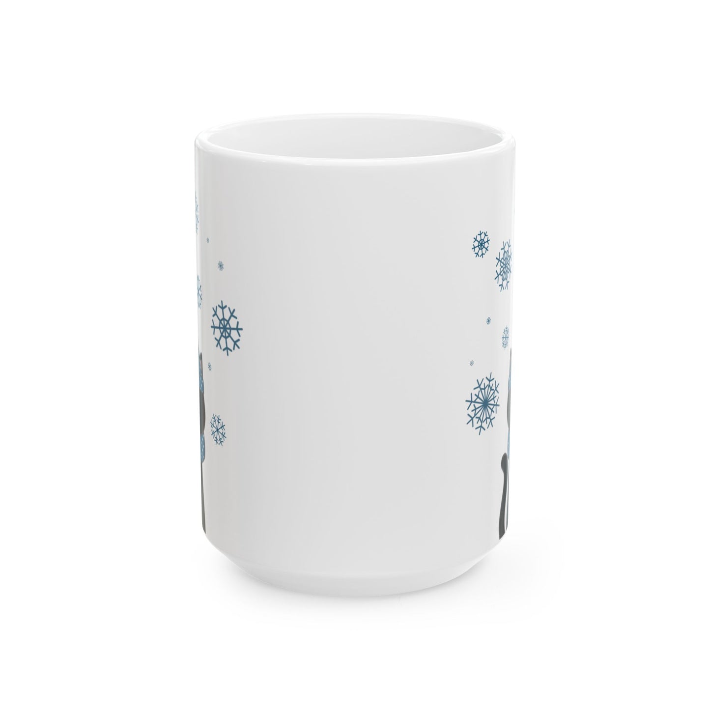 Winter Black Cat Mug - Black Cat with Snowflakes