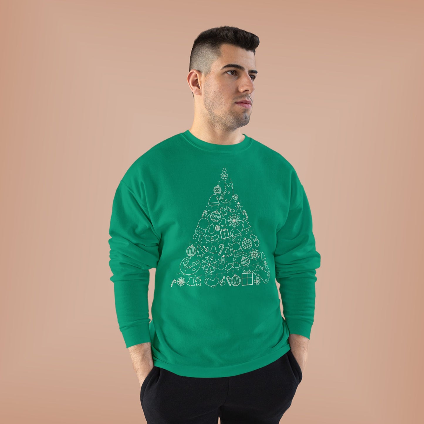 Christmas Cat Tree Sweatshirt - Cozy Holiday Unisex Eco-Friendly Crewneck