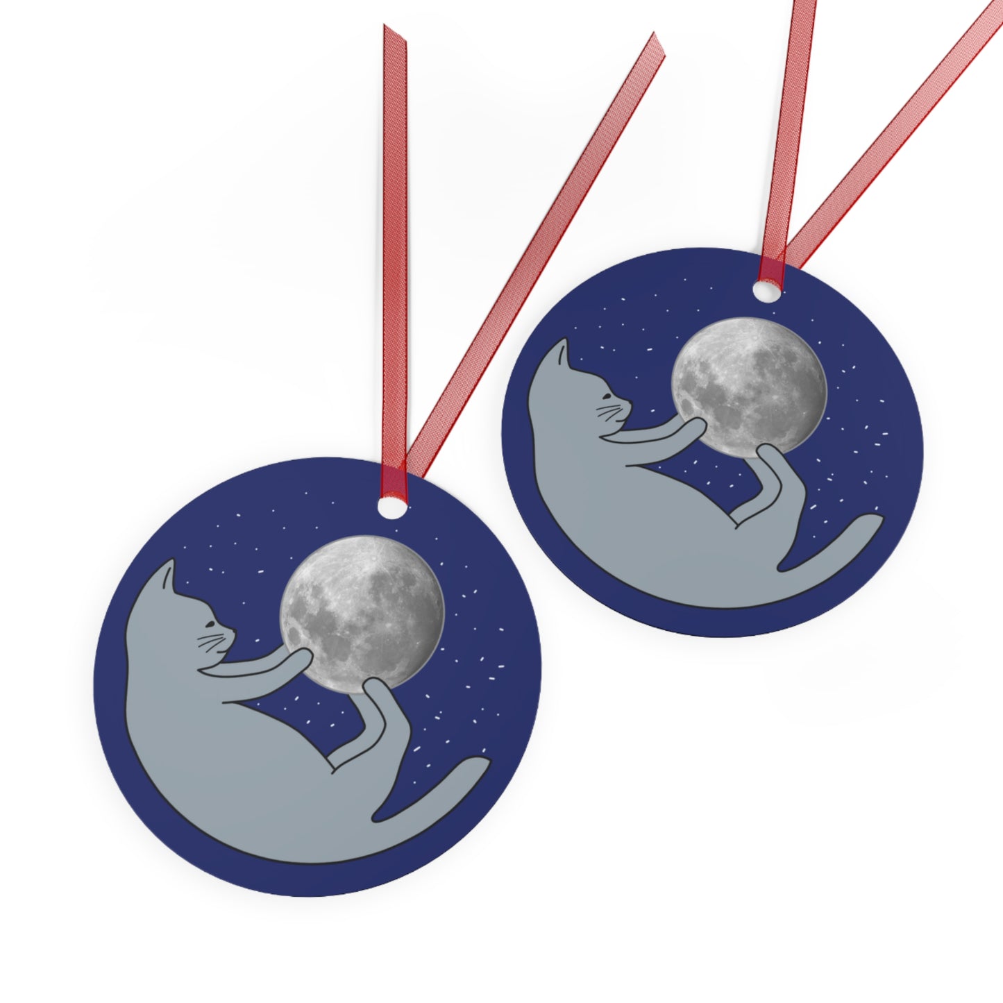 Cat and Moon Metal Ornament - Cat Christmas Ornament