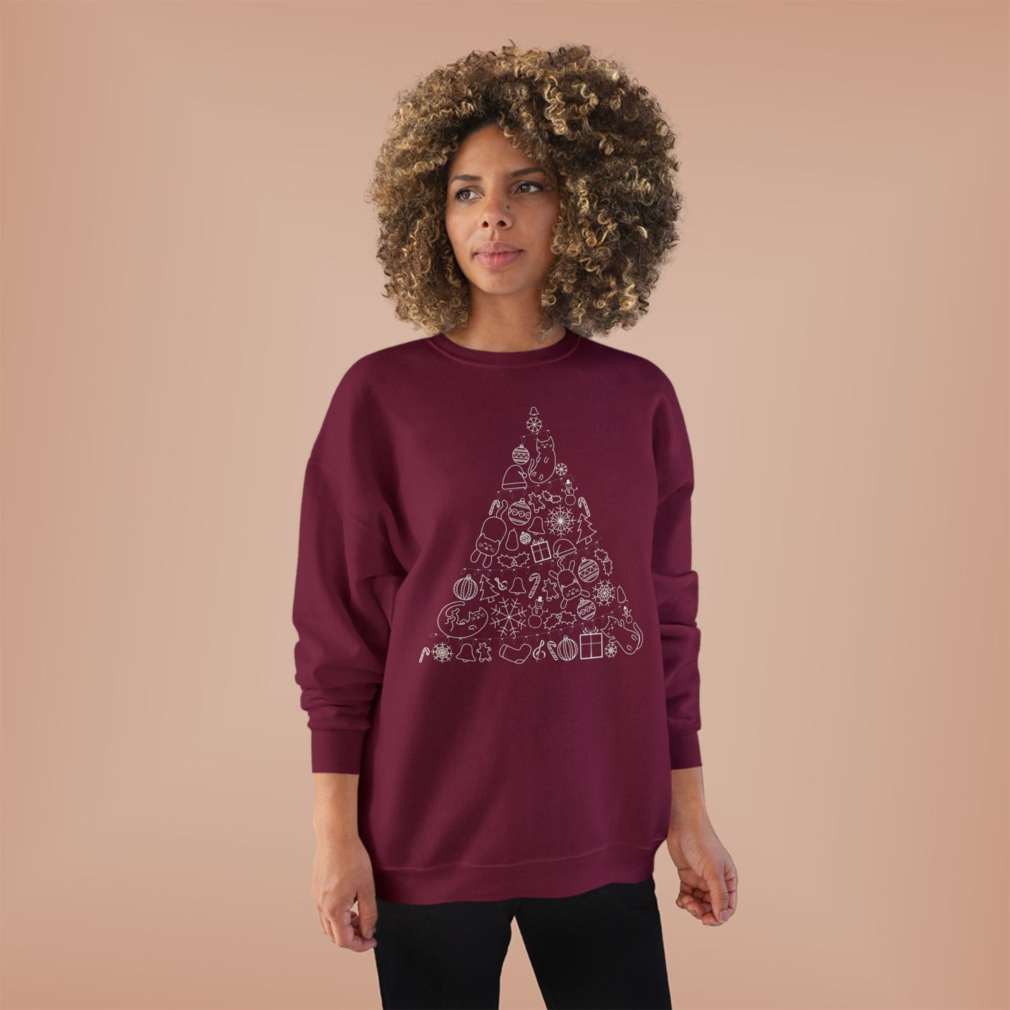 Christmas Cat Tree Sweatshirt - Cozy Holiday Unisex Eco-Friendly Crewneck