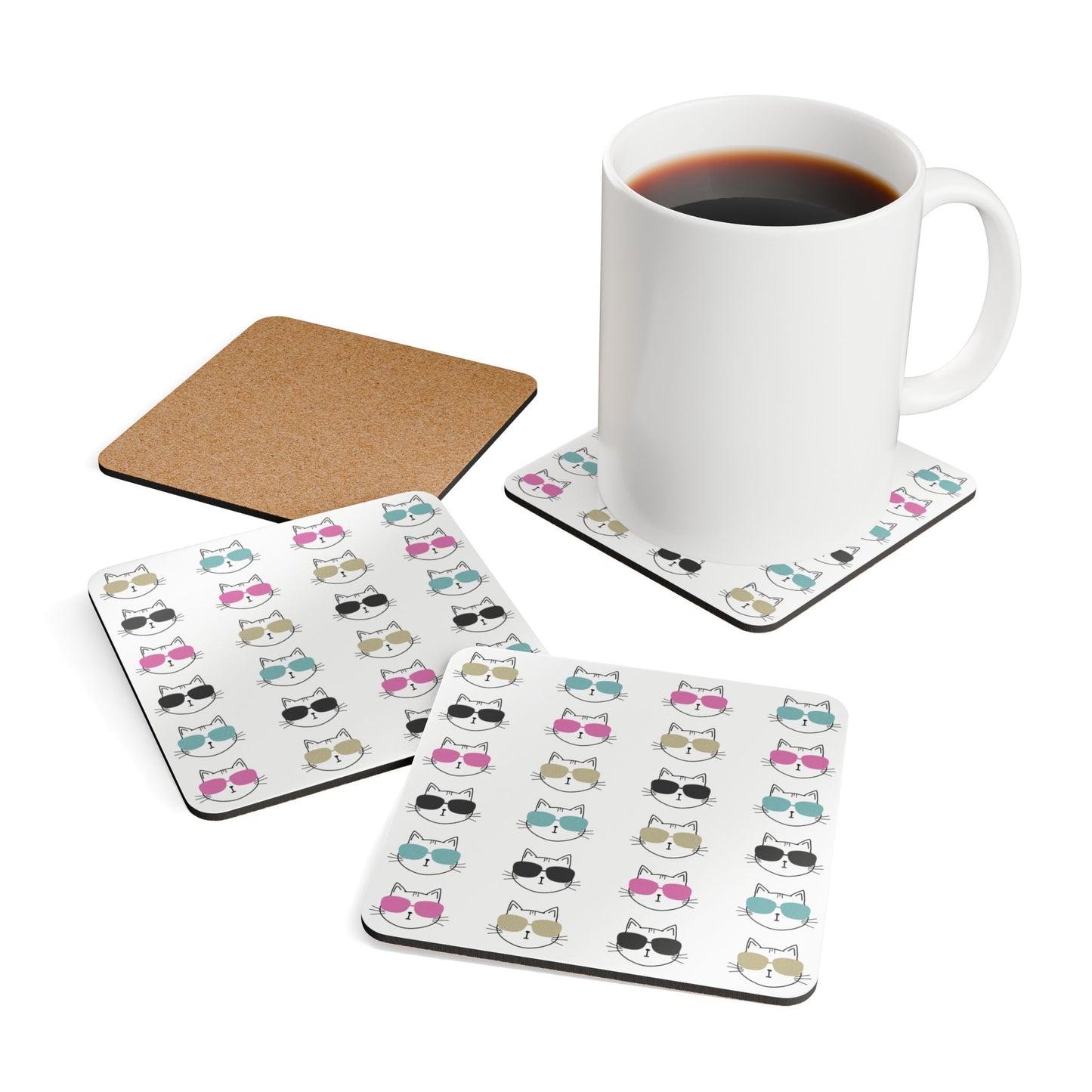 Cool Cat Coaster Set | Corkboard Cat Coasters