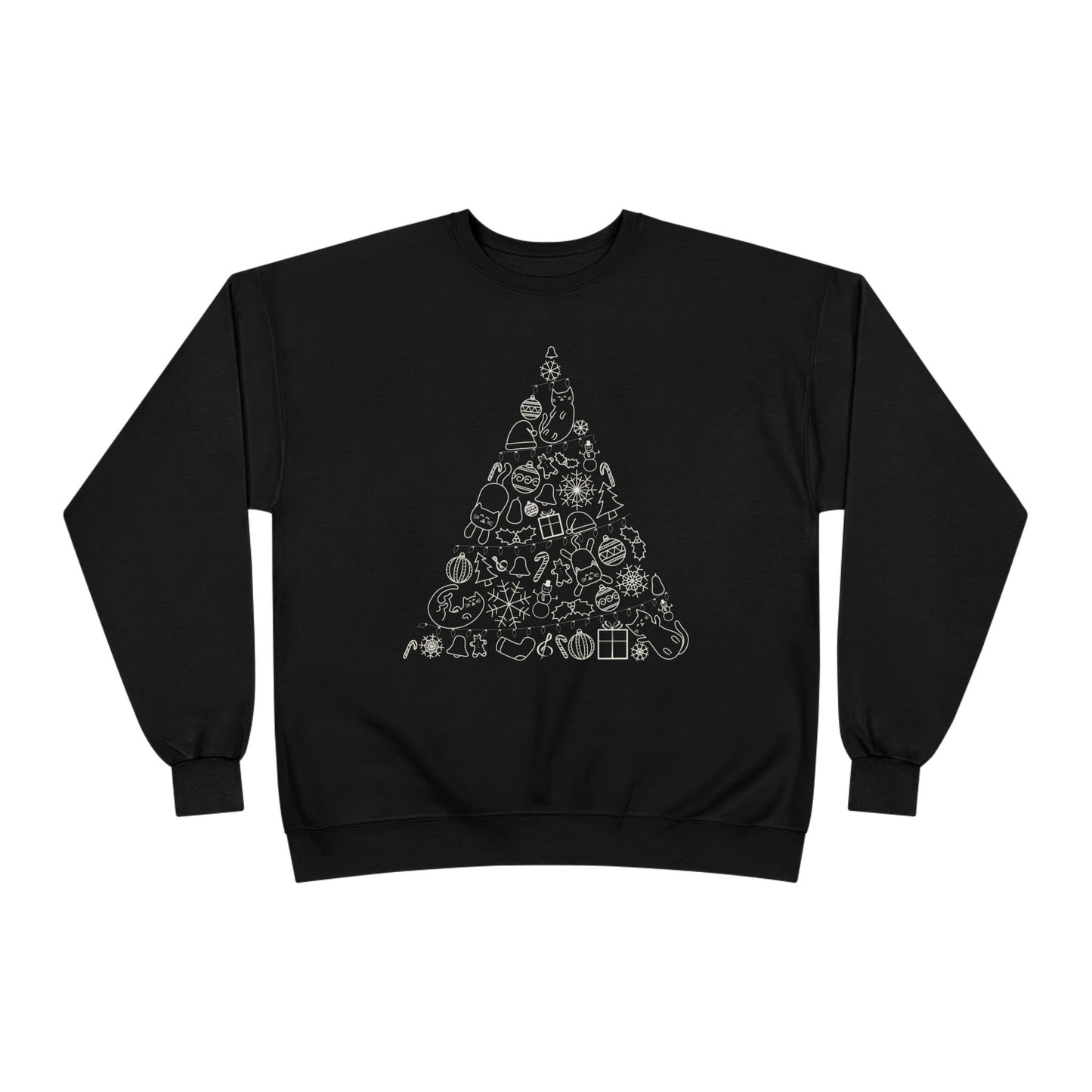 Christmas Cat Tree Sweatshirt - Cozy Holiday Unisex Eco-Friendly Crewneck