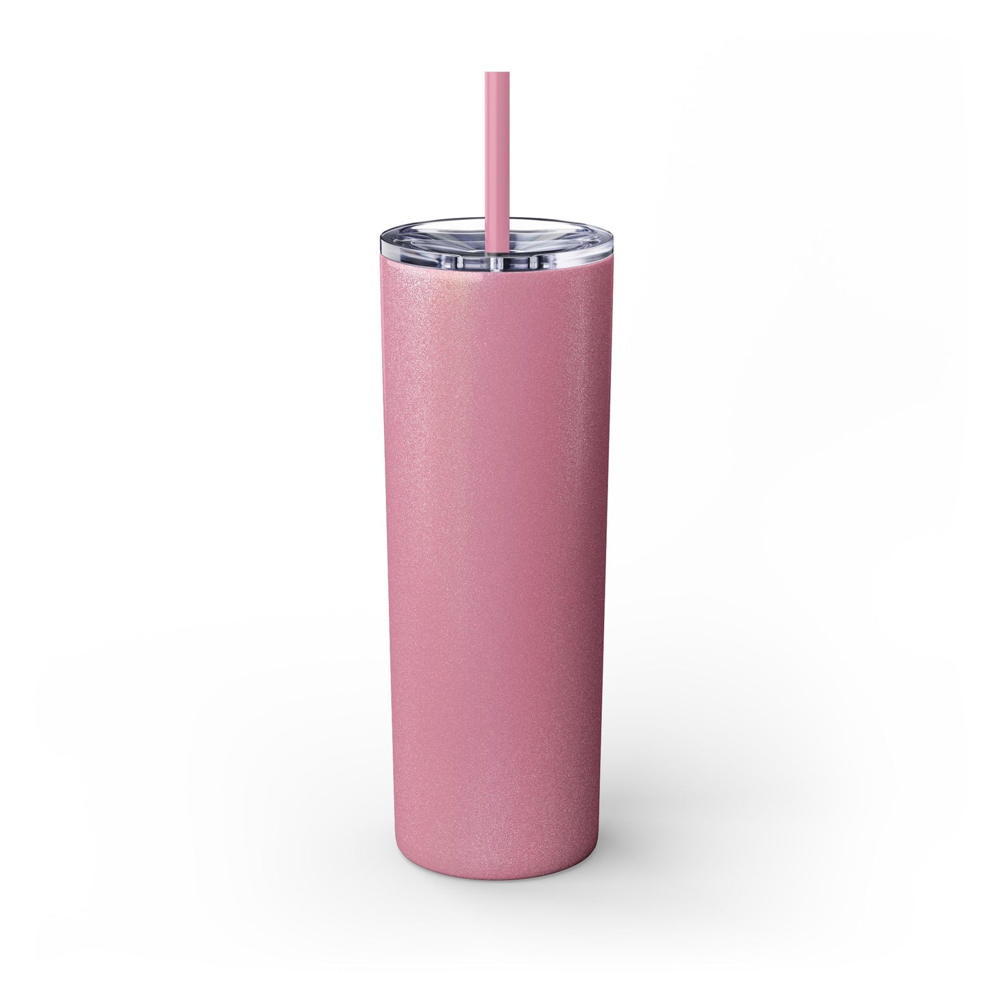 Sorry I'm Late My Cat Was Sleeping On Me - Glitter Pink Cat Water Bottle with Straw - 20oz Skinny Tumbler