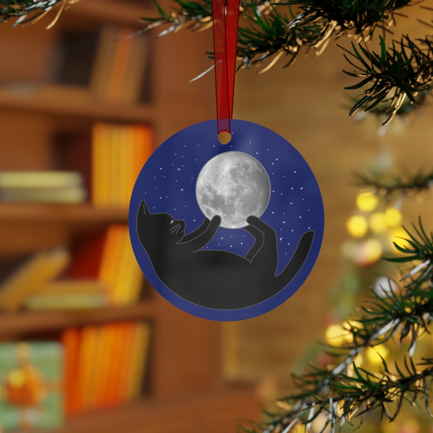 Moon and Black Cat Ornament