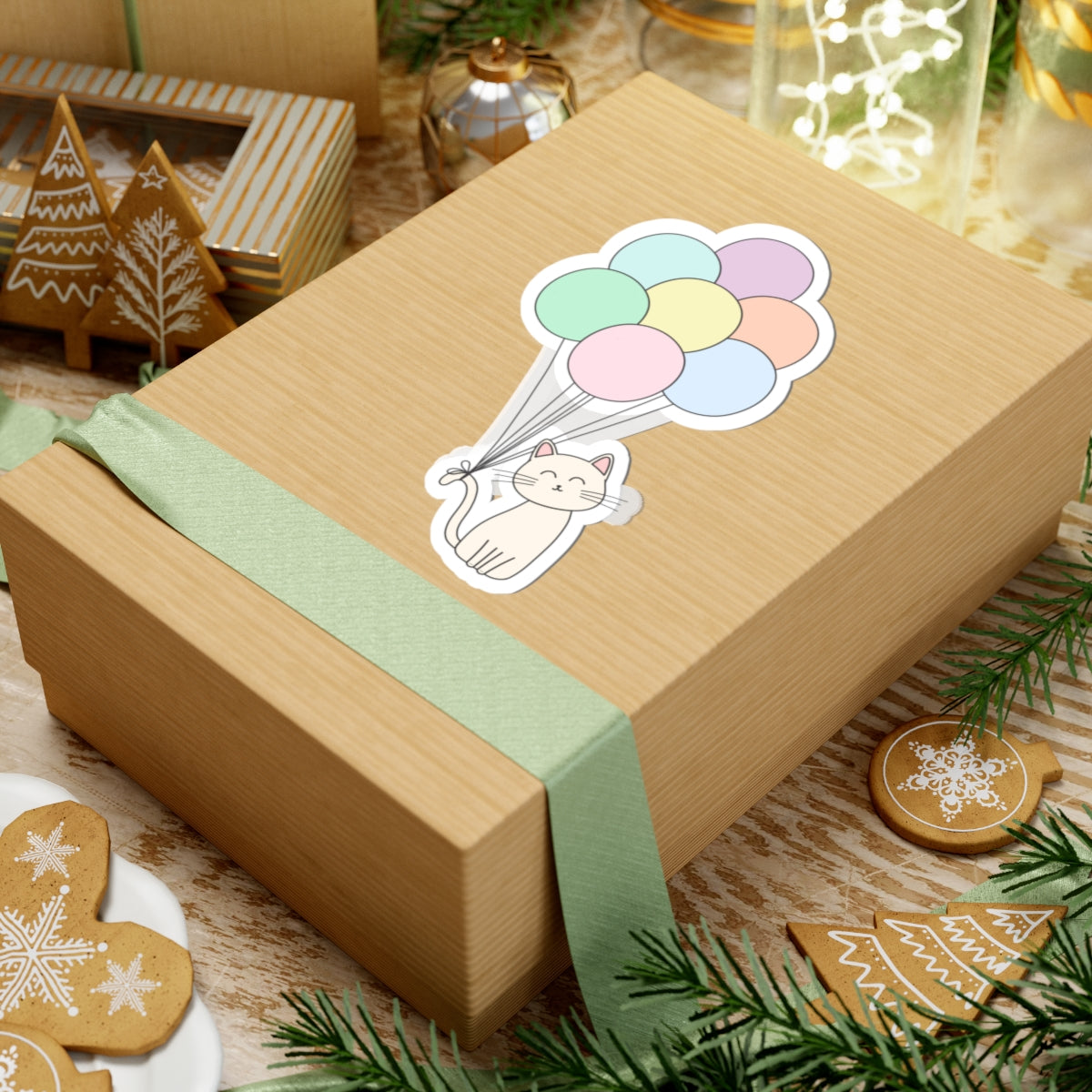 Cute Cat Stickers - Multi-Colored Balloons with Cat Sticker