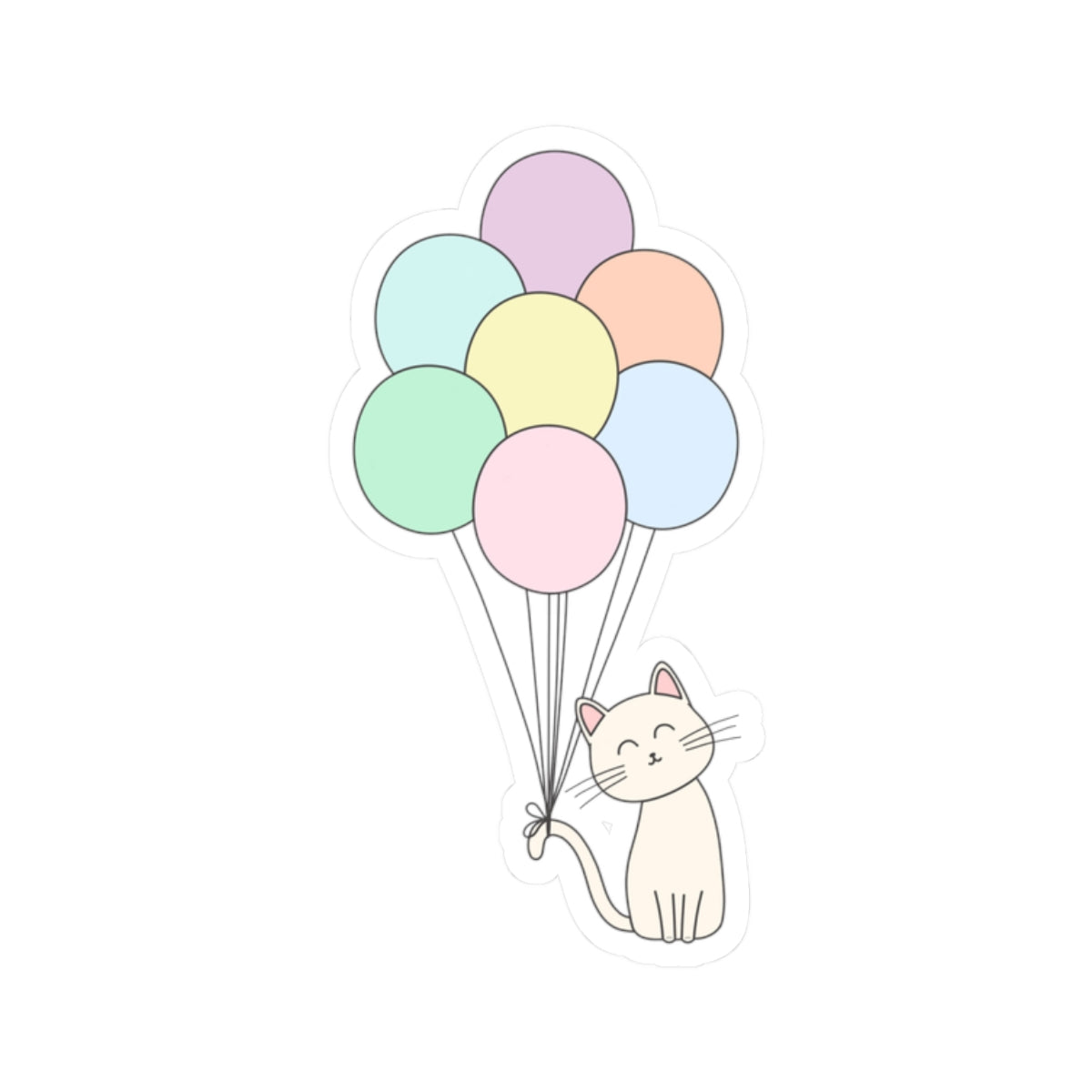 Cute Cat Stickers - Multi-Colored Balloons with Cat Sticker