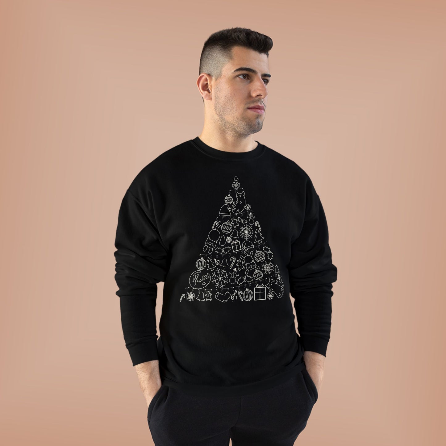 Christmas Cat Tree Sweatshirt - Cozy Holiday Unisex Eco-Friendly Crewneck