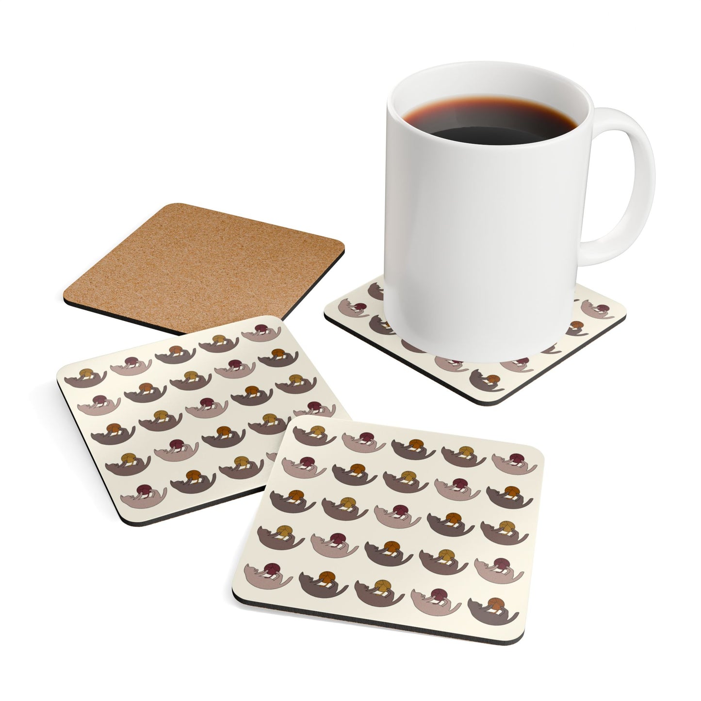 Fall Cat Coaster Set - Yarn and Kitten Coasters