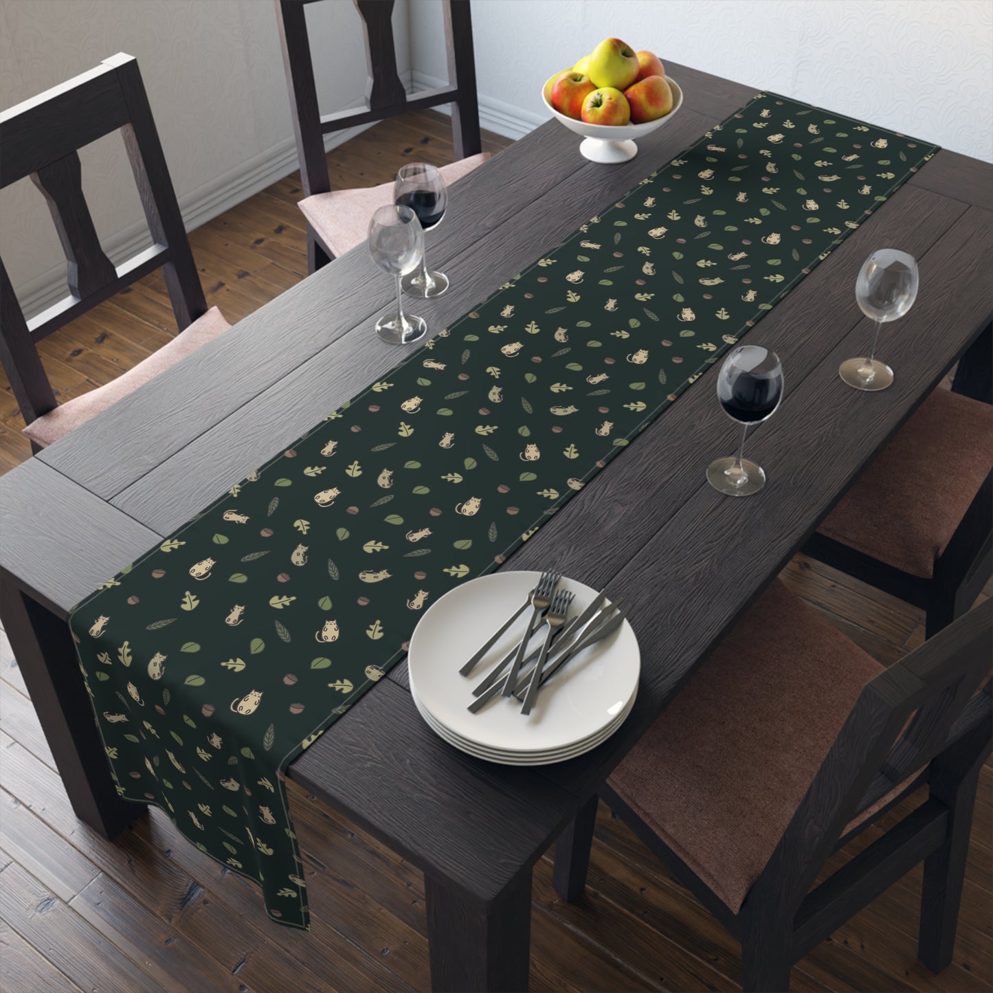 Fall Table Runner with Forestcore Cats
