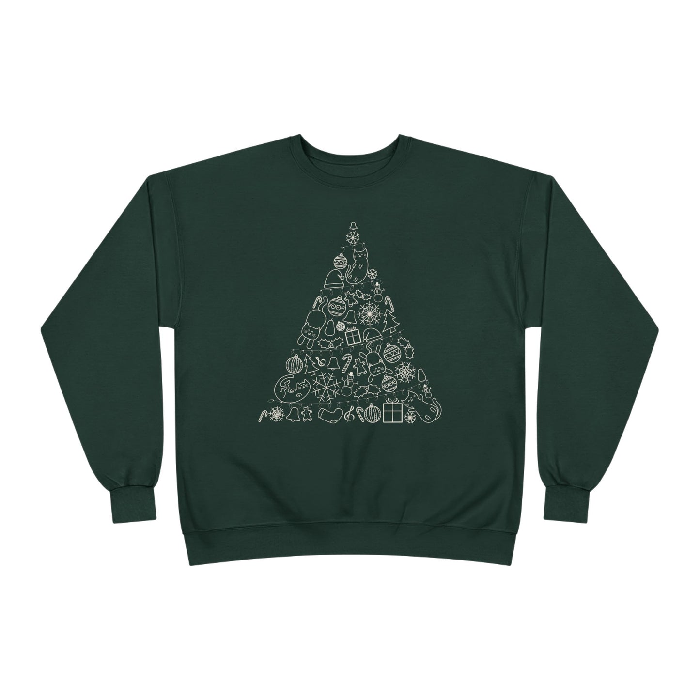 Christmas Cat Tree Sweatshirt - Cozy Holiday Unisex Eco-Friendly Crewneck