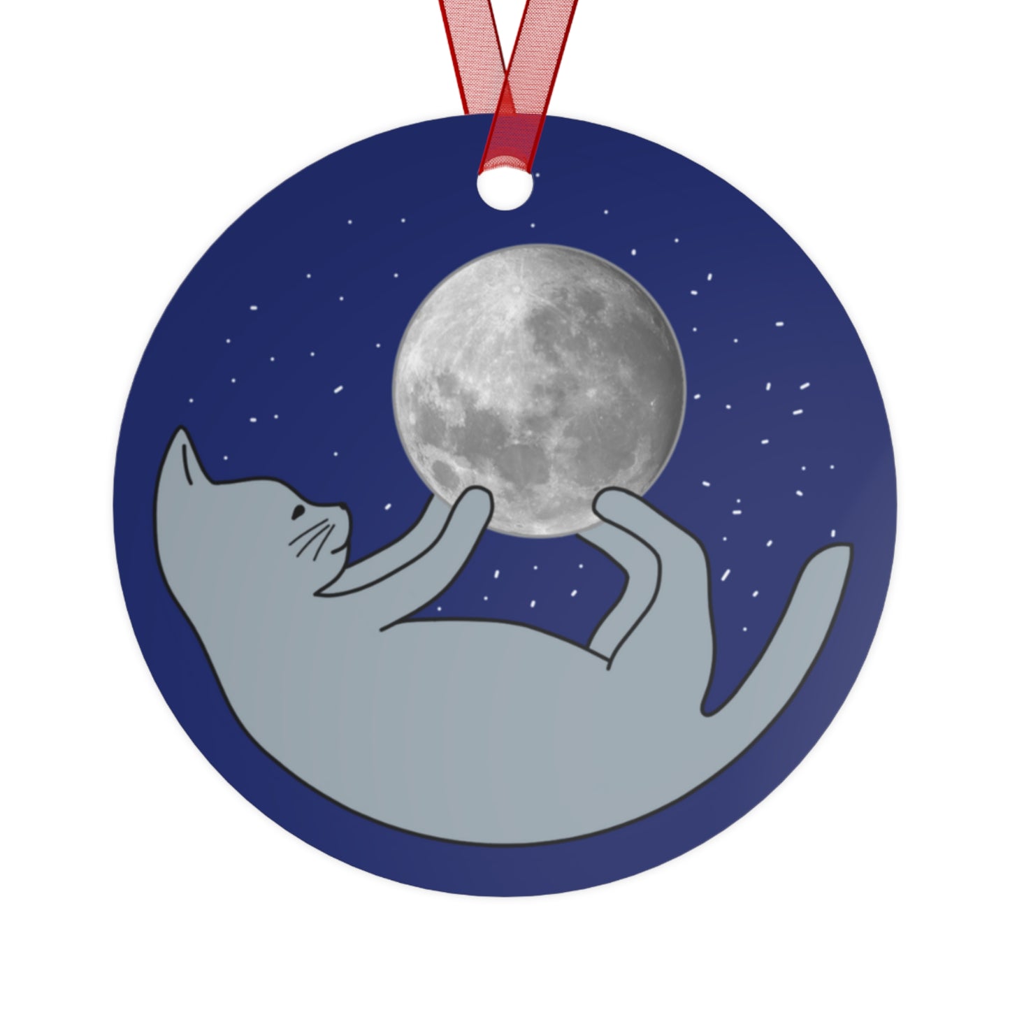 Cat and Moon Metal Ornament - Cat Christmas Ornament