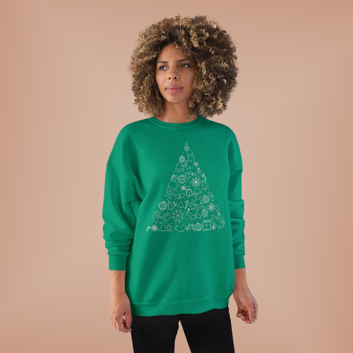 Christmas Cat Tree Sweatshirt - Cozy Holiday Unisex Eco-Friendly Crewneck