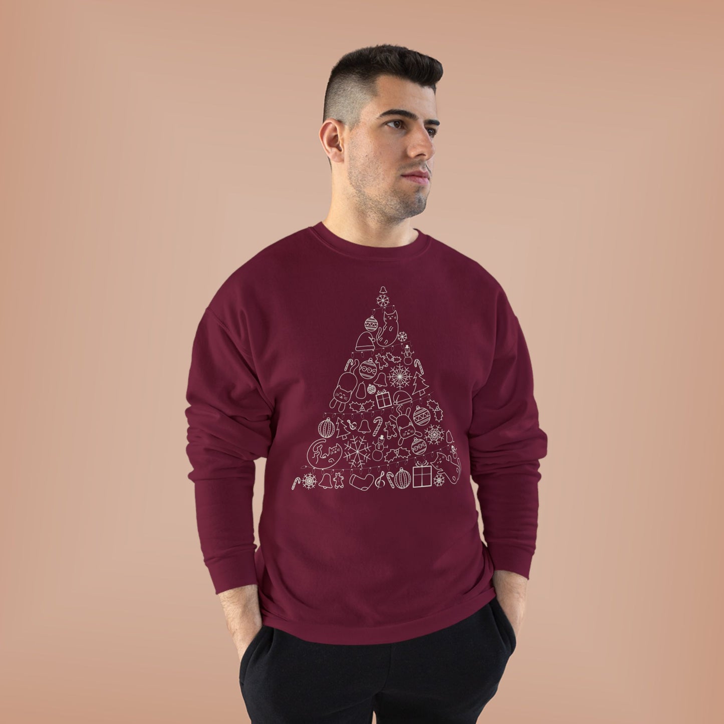 Christmas Cat Tree Sweatshirt - Cozy Holiday Unisex Eco-Friendly Crewneck