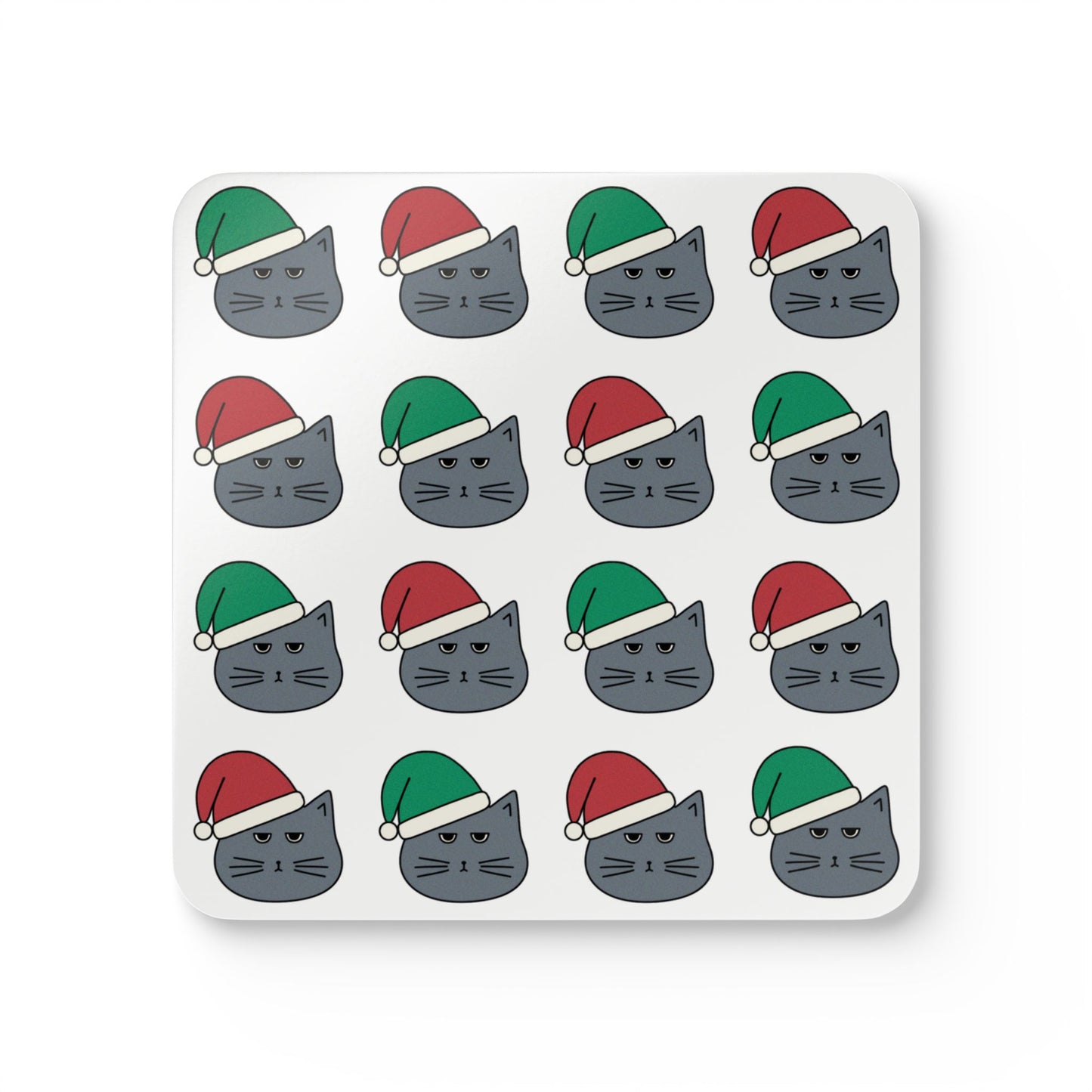 Christmas Cat Coaster Set - Grumpy Holiday Cats in Santa Hats