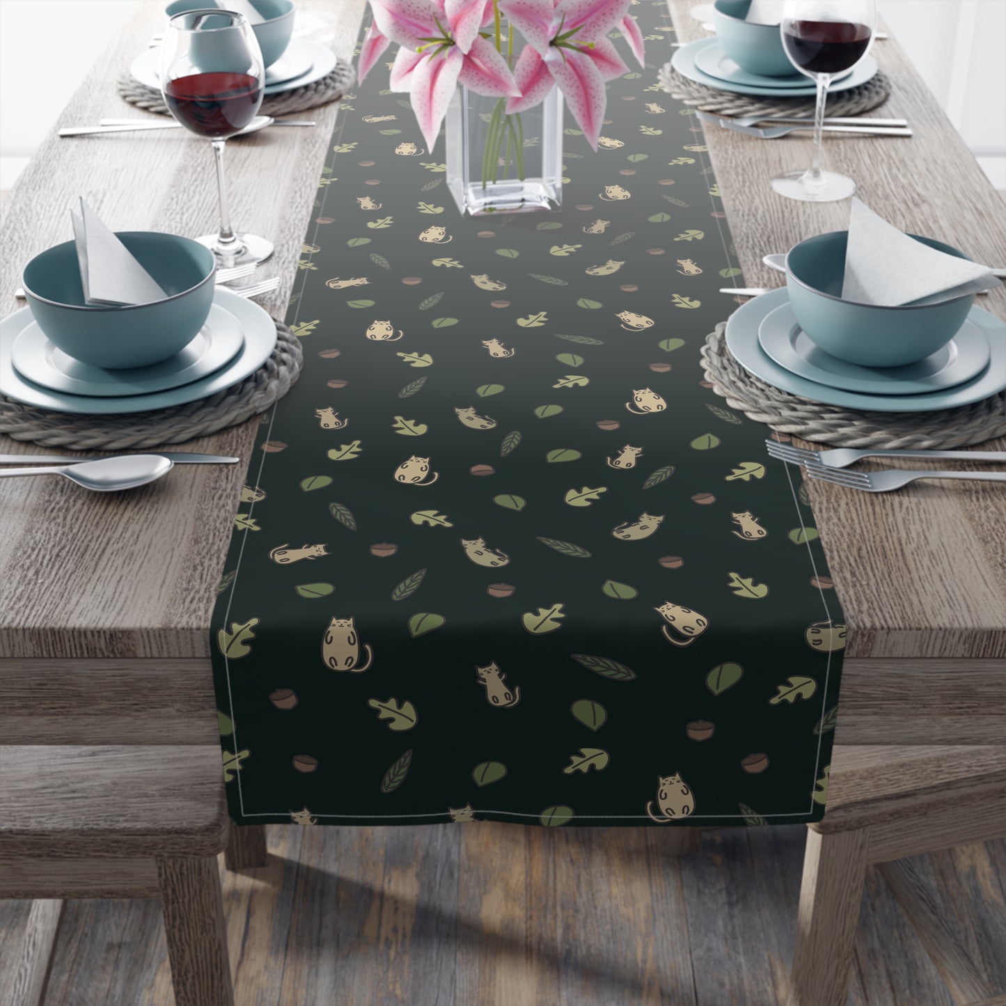 Fall Table Runner with Forestcore Cats