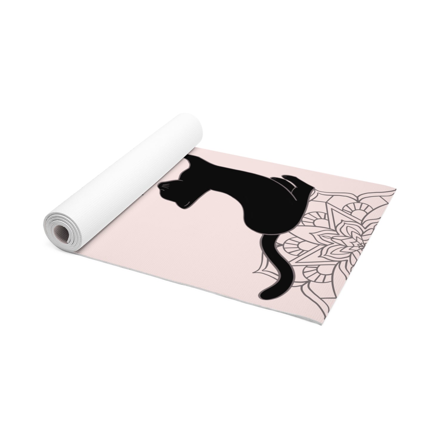 Cat Yoga Mat, Black Cat Yoga Mat, Foam Exercise Mat, Fitness Mat for Cat Lovers, Mandala Design Yoga Mat