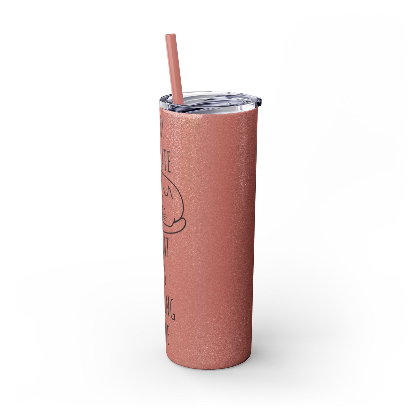 Sorry I'm Late My Cat Was Sleeping On Me - Glitter Pink Cat Water Bottle with Straw - 20oz Skinny Tumbler