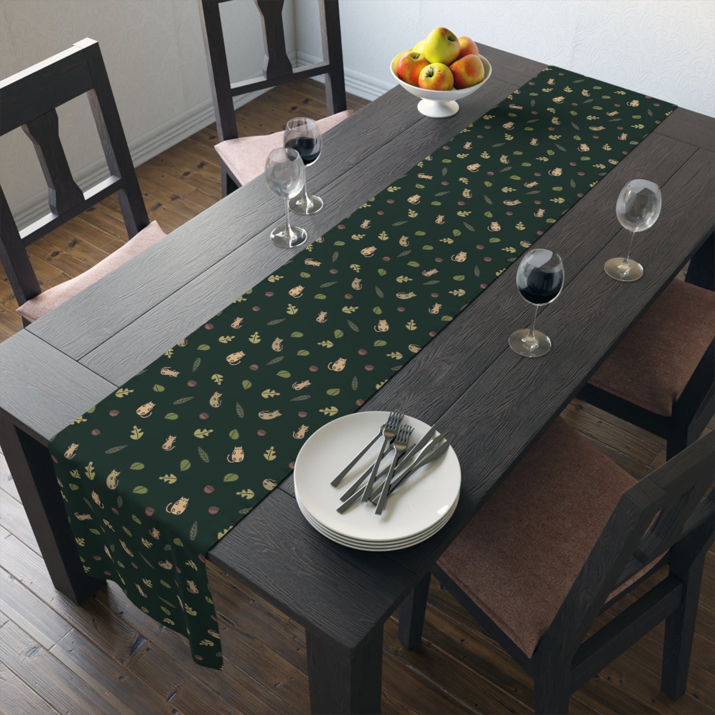 Fall Table Runner with Forestcore Cats