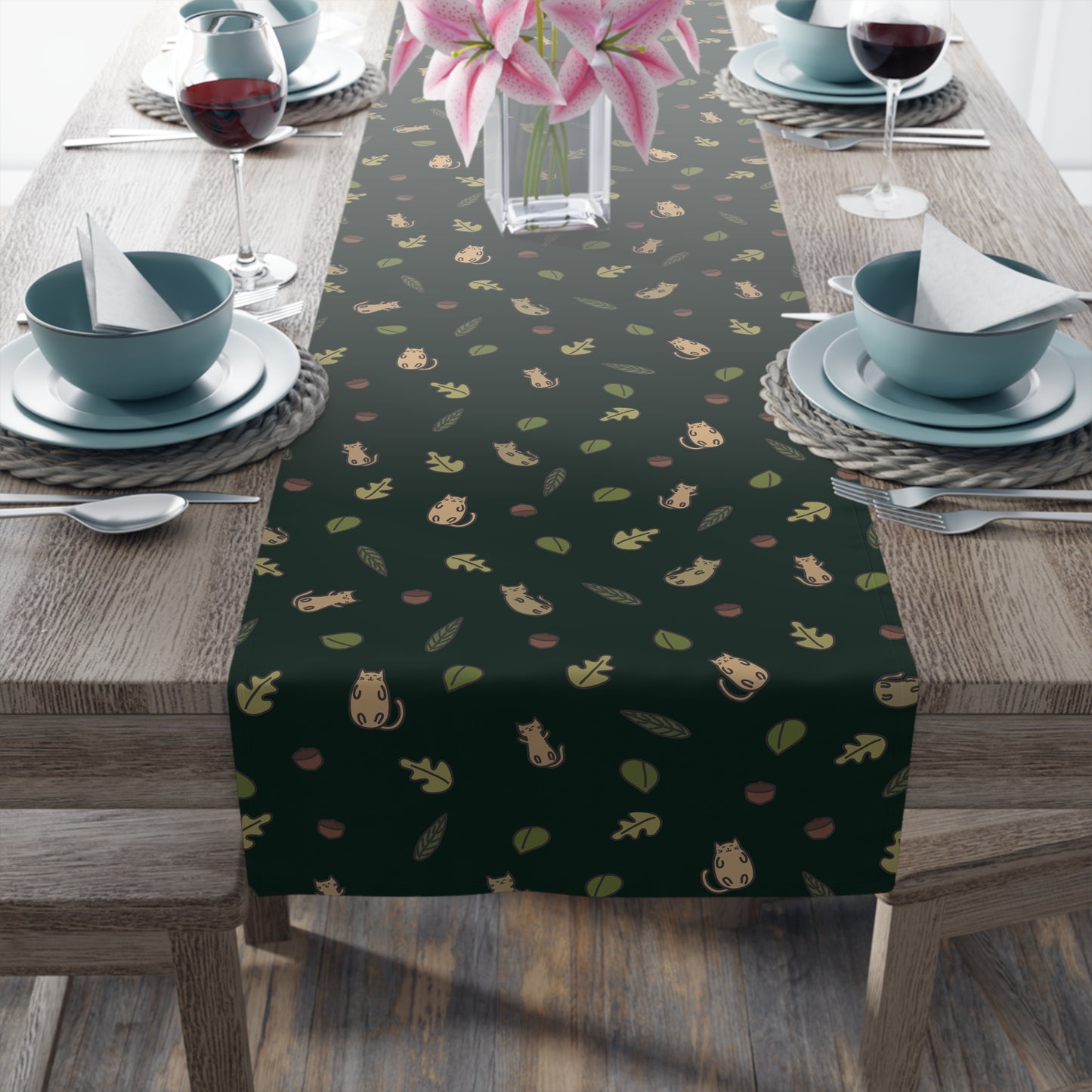 Fall Table Runner with Forestcore Cats