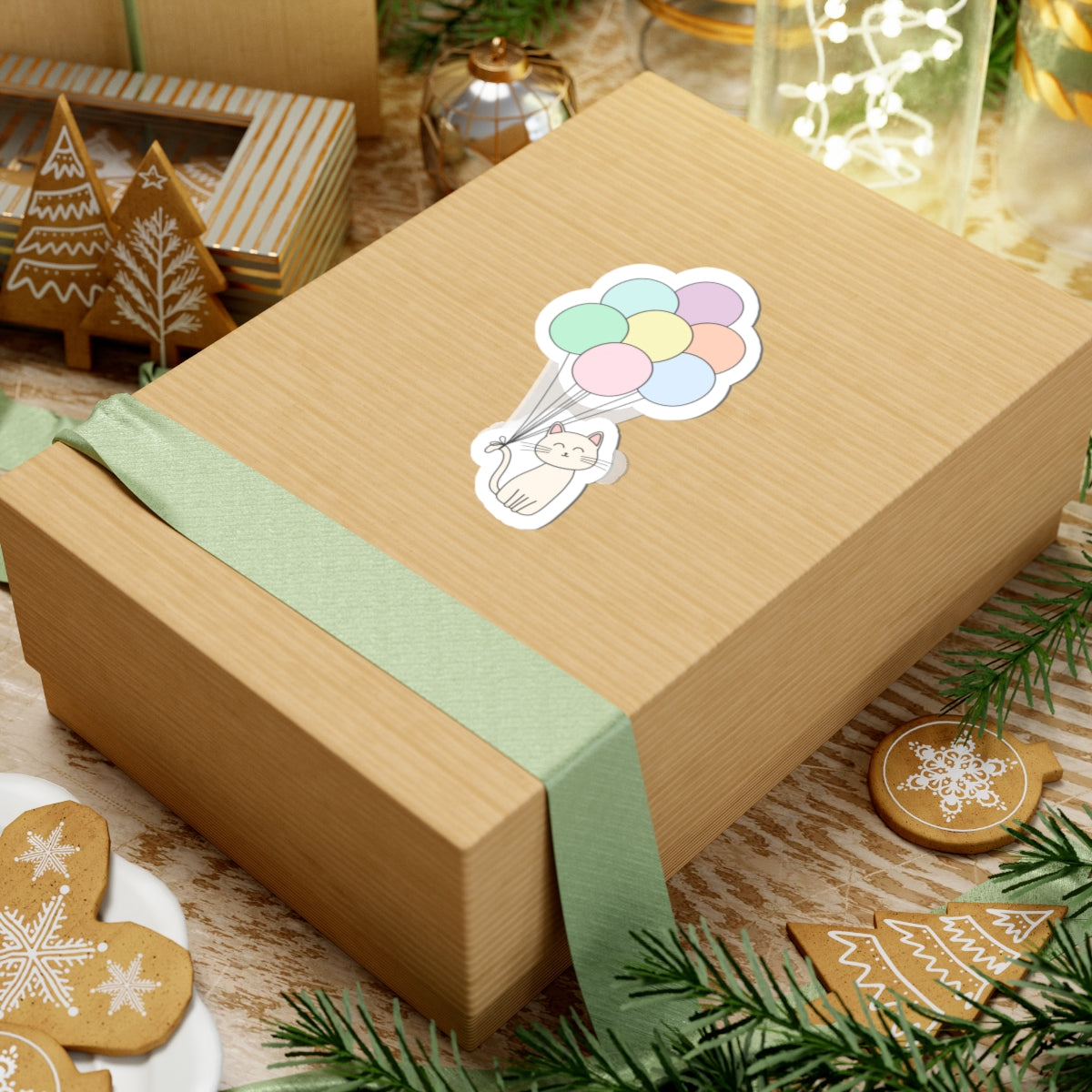 Cute Cat Stickers - Multi-Colored Balloons with Cat Sticker