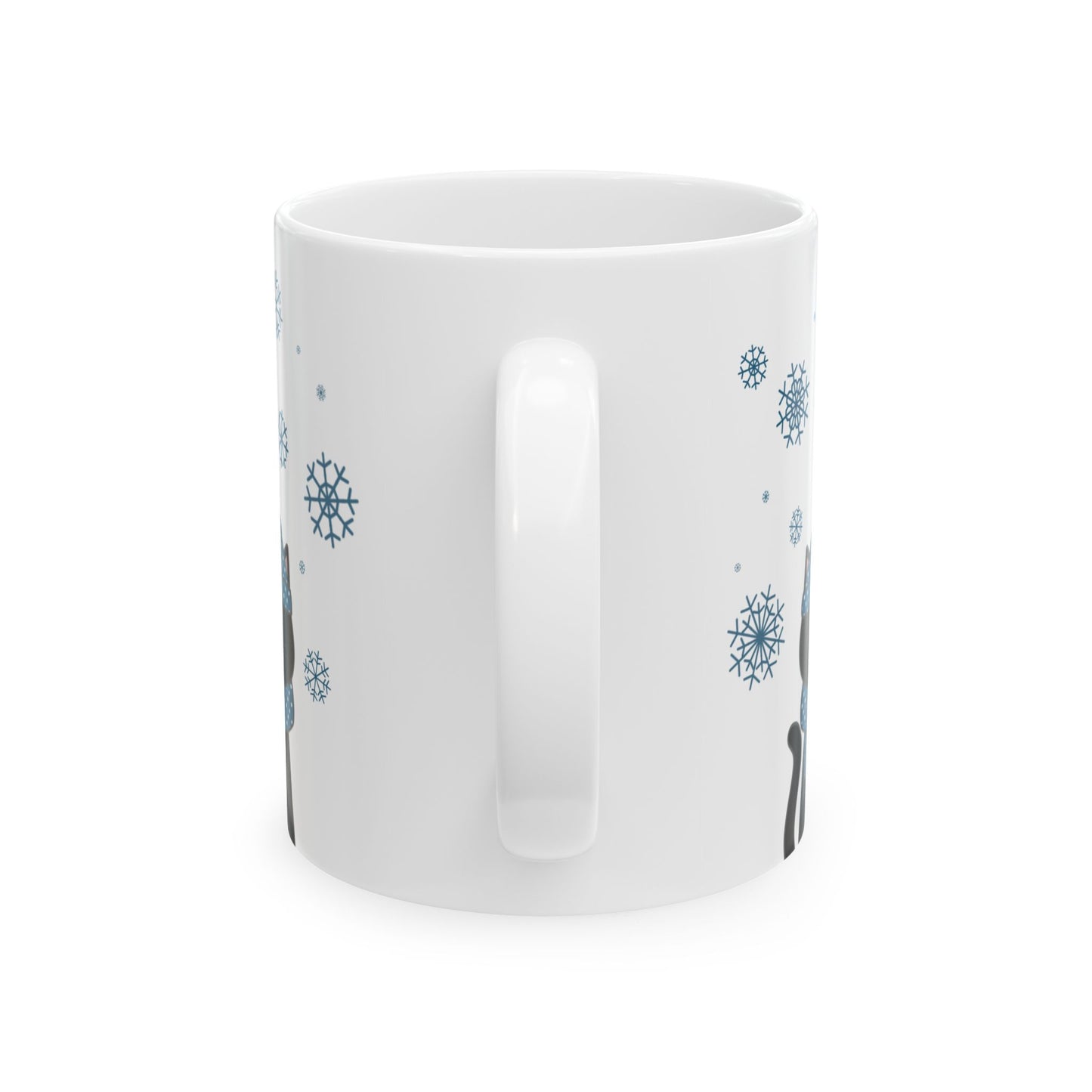 Winter Black Cat Mug - Black Cat with Snowflakes
