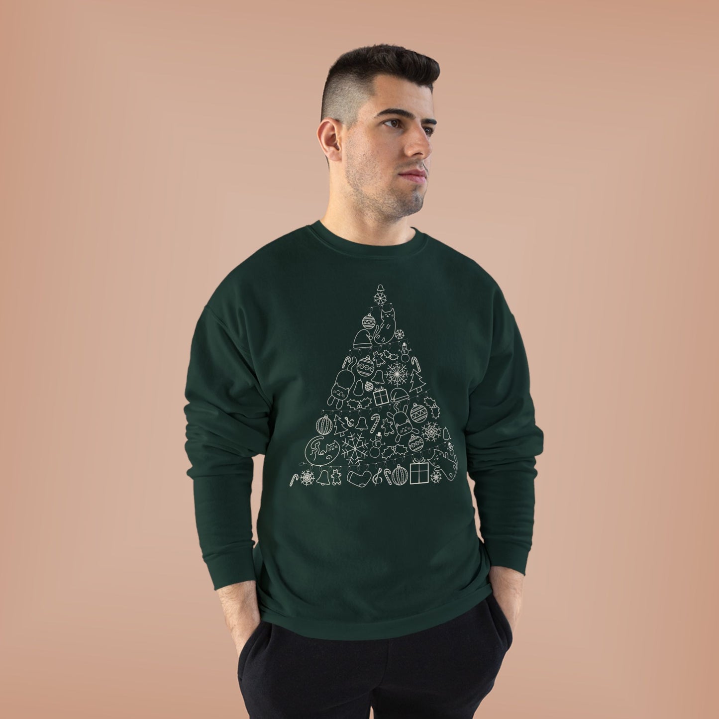 Christmas Cat Tree Sweatshirt - Cozy Holiday Unisex Eco-Friendly Crewneck