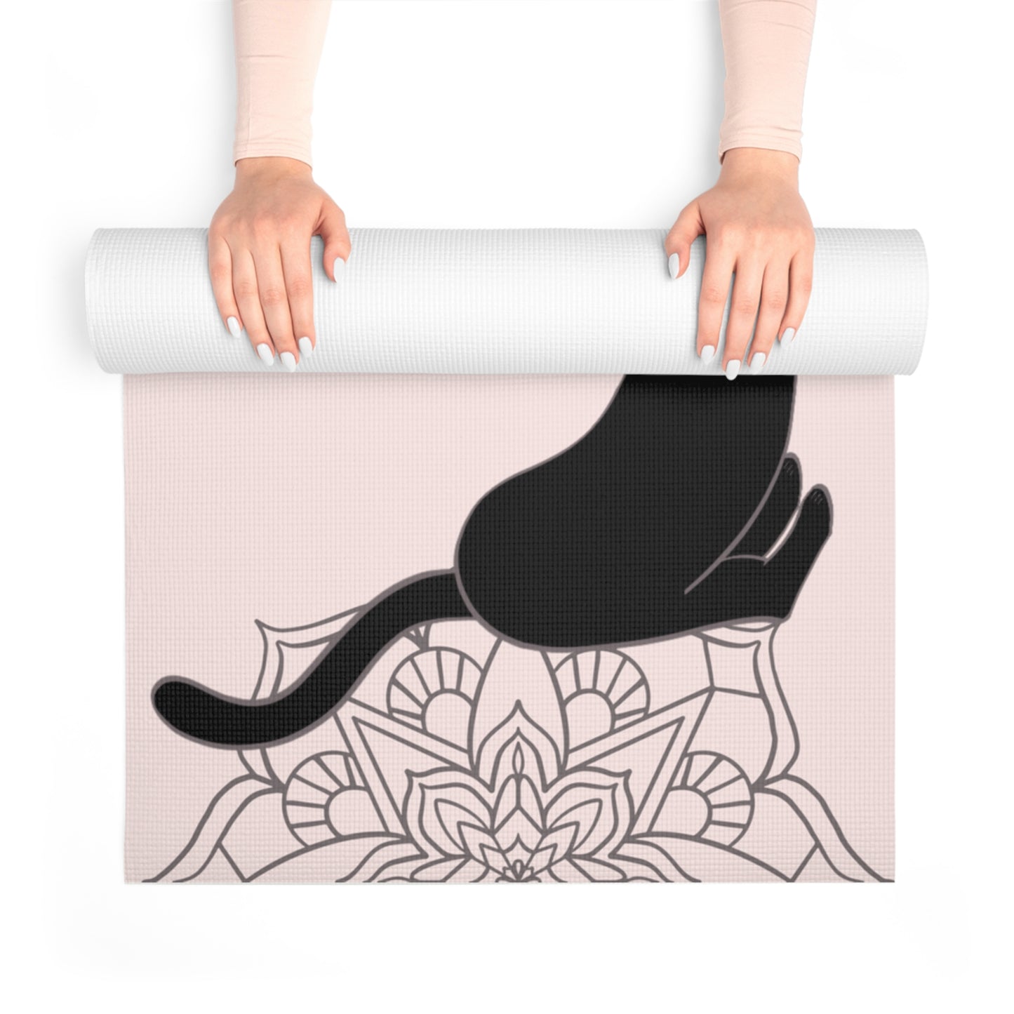 Cat Yoga Mat, Black Cat Yoga Mat, Foam Exercise Mat, Fitness Mat for Cat Lovers, Mandala Design Yoga Mat