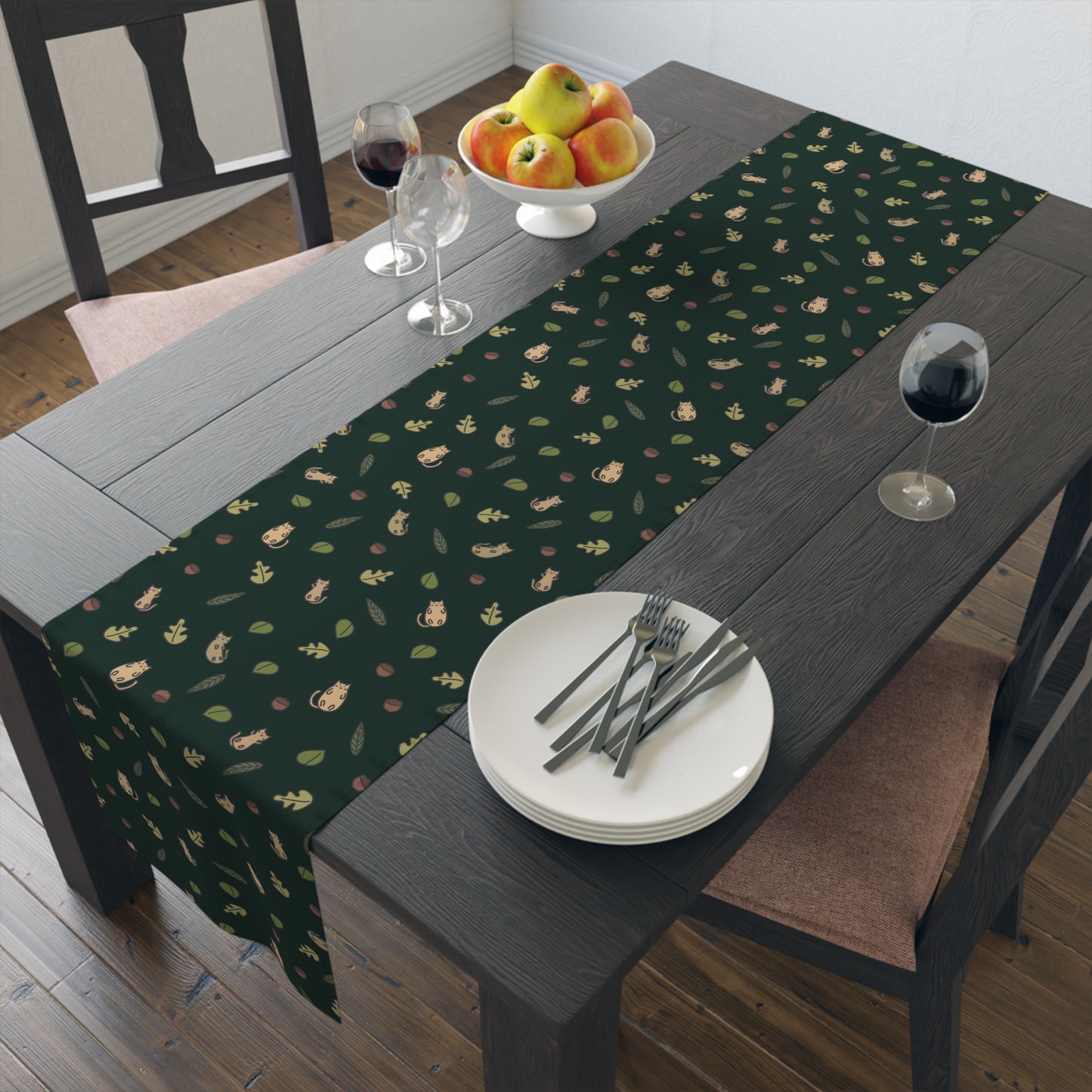 Fall Table Runner with Forestcore Cats