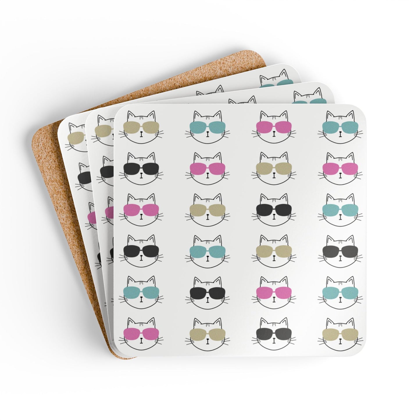 Cool Cat Coaster Set | Corkboard Cat Coasters