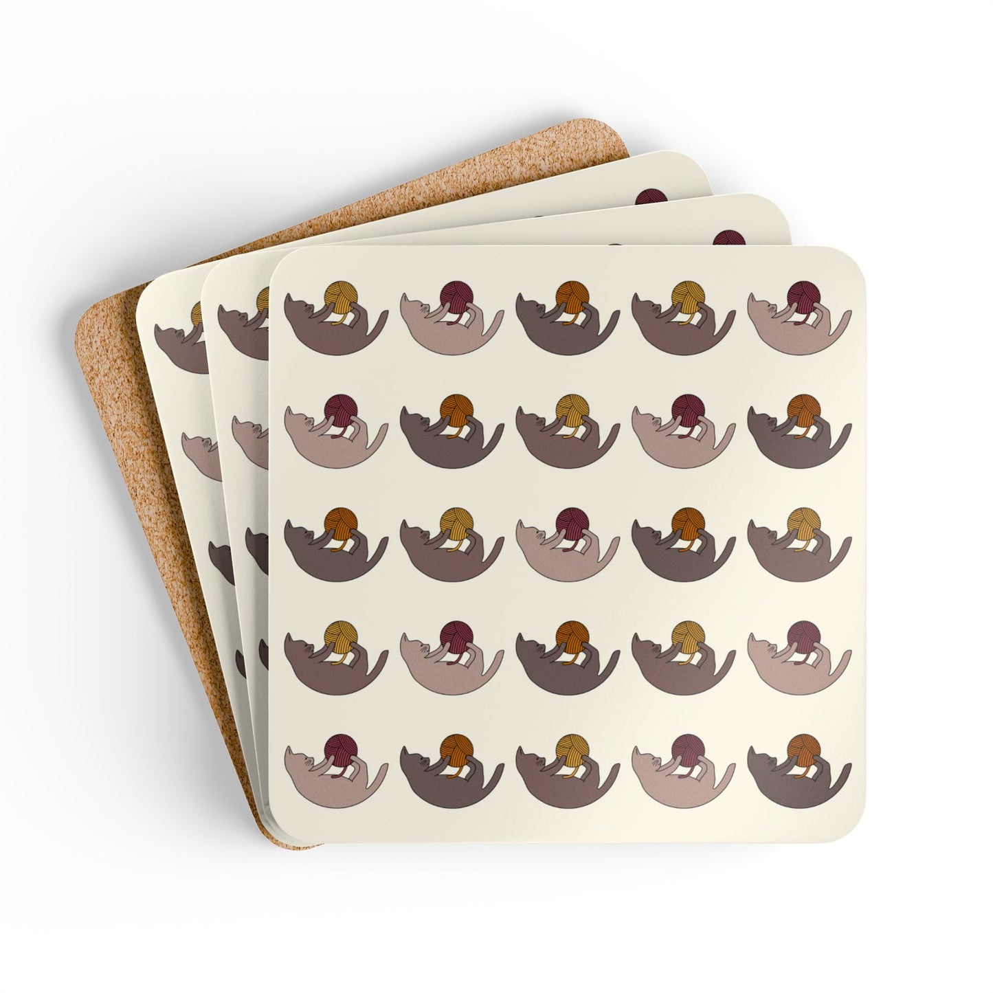 Fall Cat Coaster Set - Yarn and Kitten Coasters
