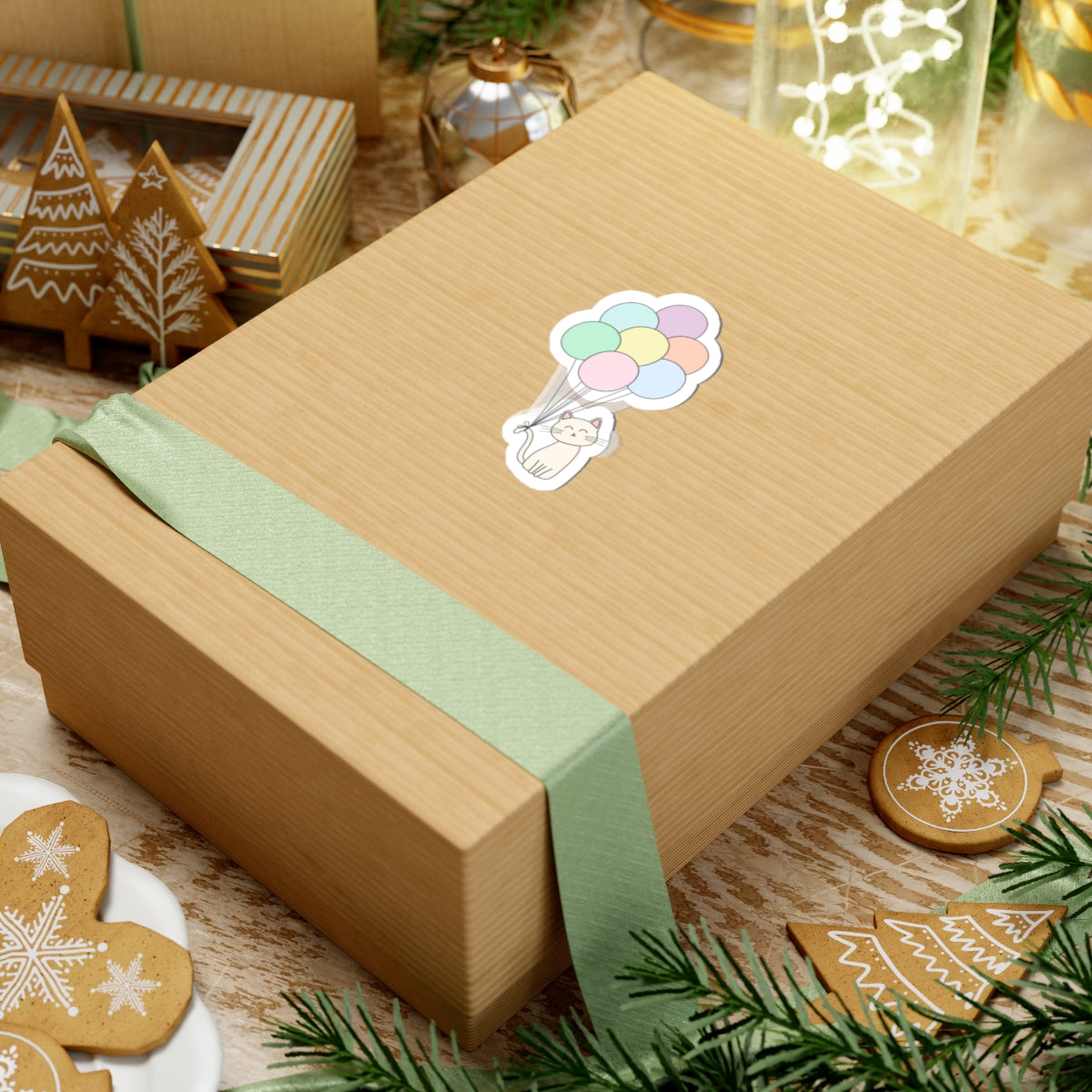 Cute Cat Stickers - Multi-Colored Balloons with Cat Sticker