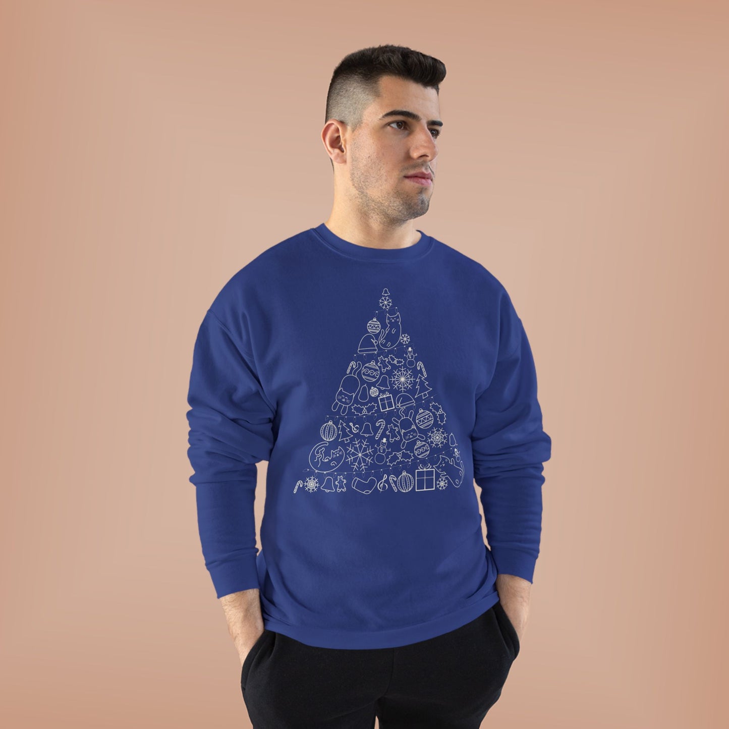 Christmas Cat Tree Sweatshirt - Cozy Holiday Unisex Eco-Friendly Crewneck