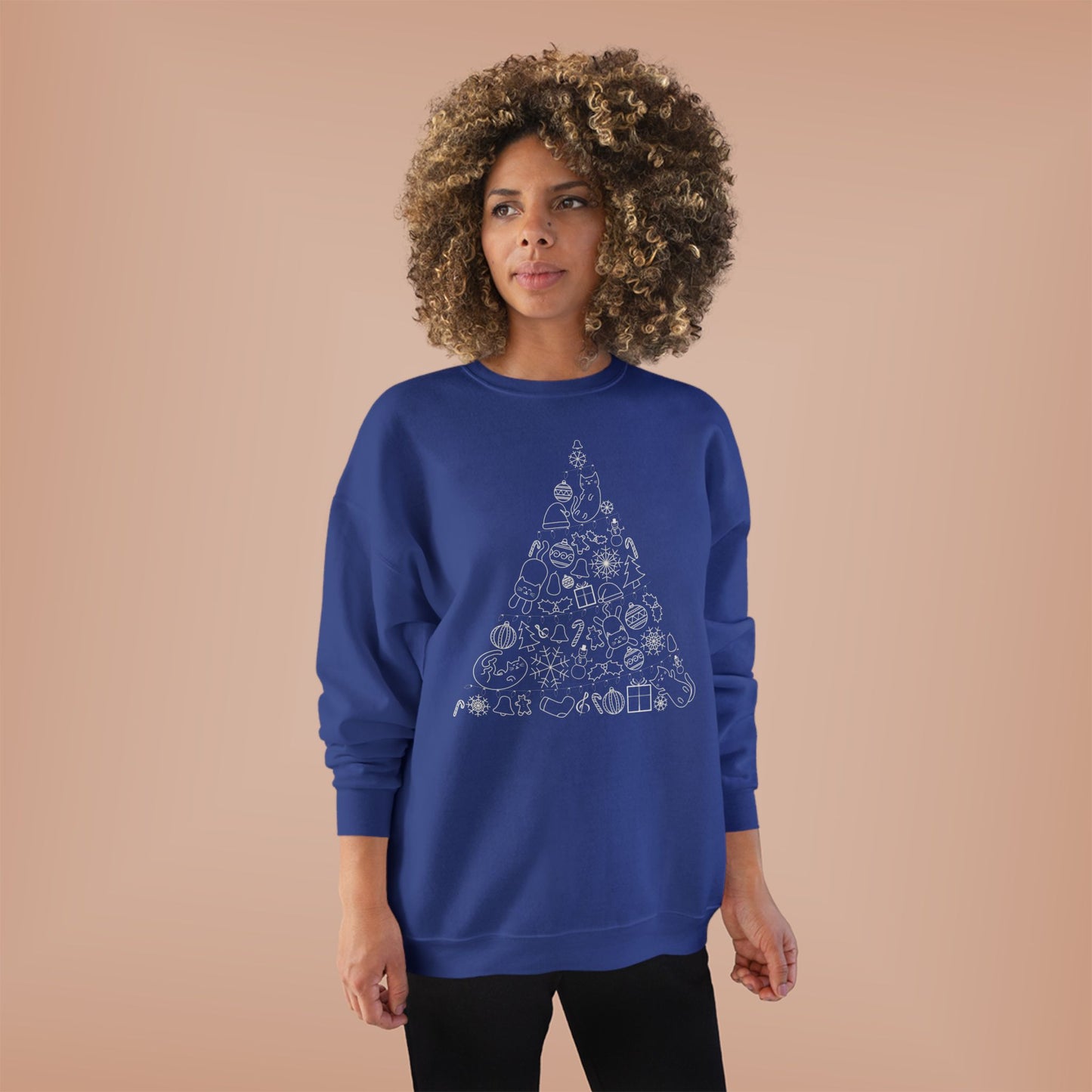 Christmas Cat Tree Sweatshirt - Cozy Holiday Unisex Eco-Friendly Crewneck