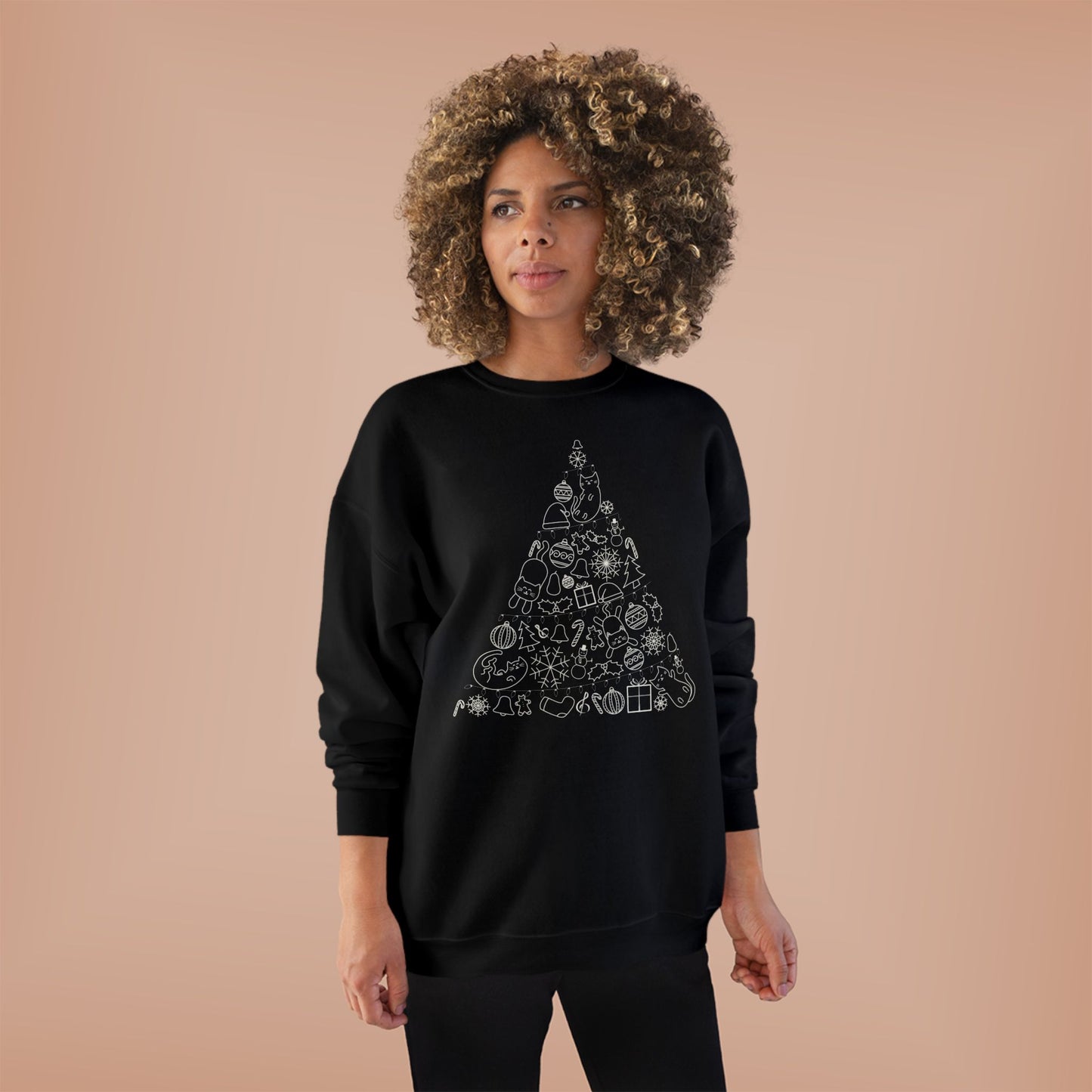 Christmas Cat Tree Sweatshirt - Cozy Holiday Unisex Eco-Friendly Crewneck