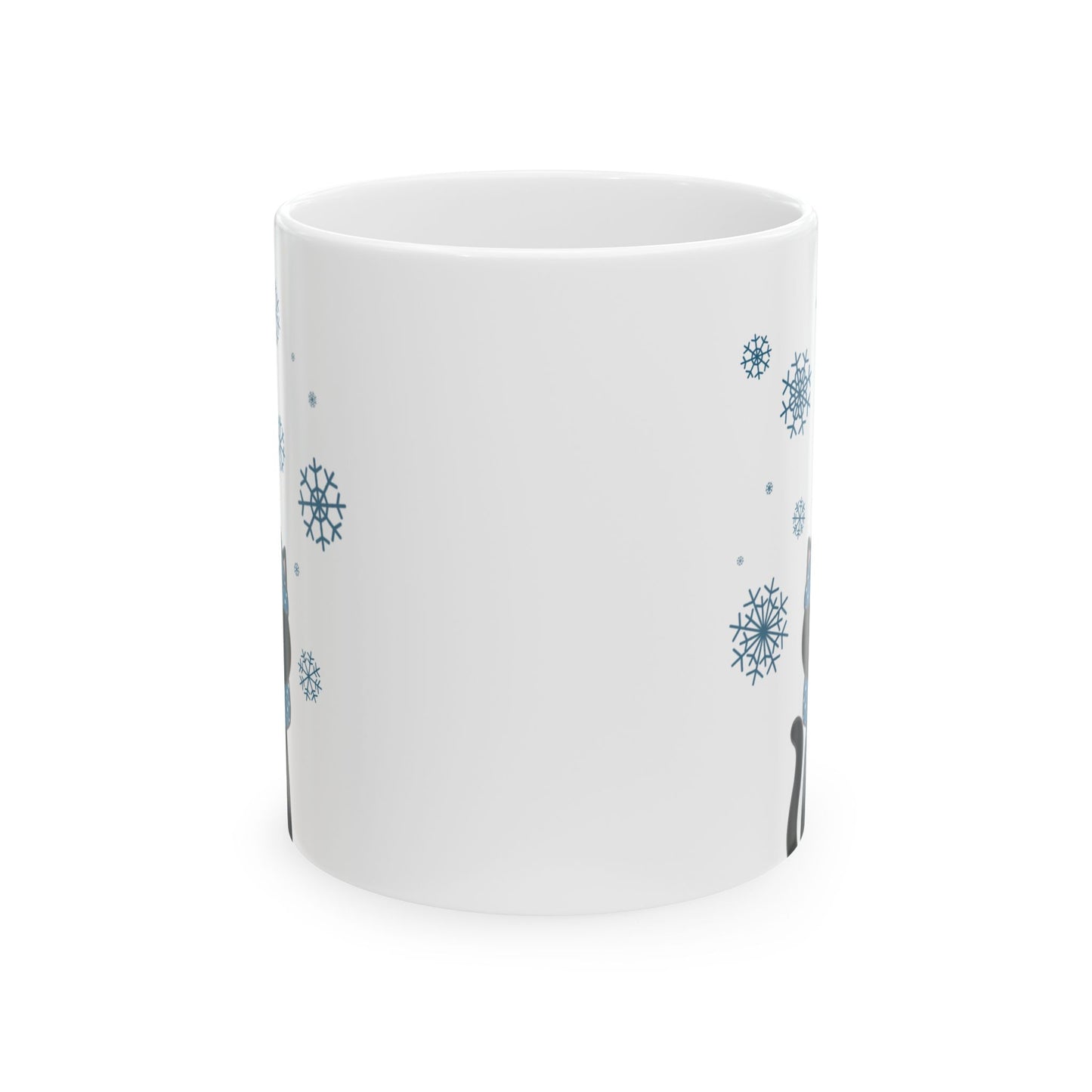Winter Black Cat Mug - Black Cat with Snowflakes