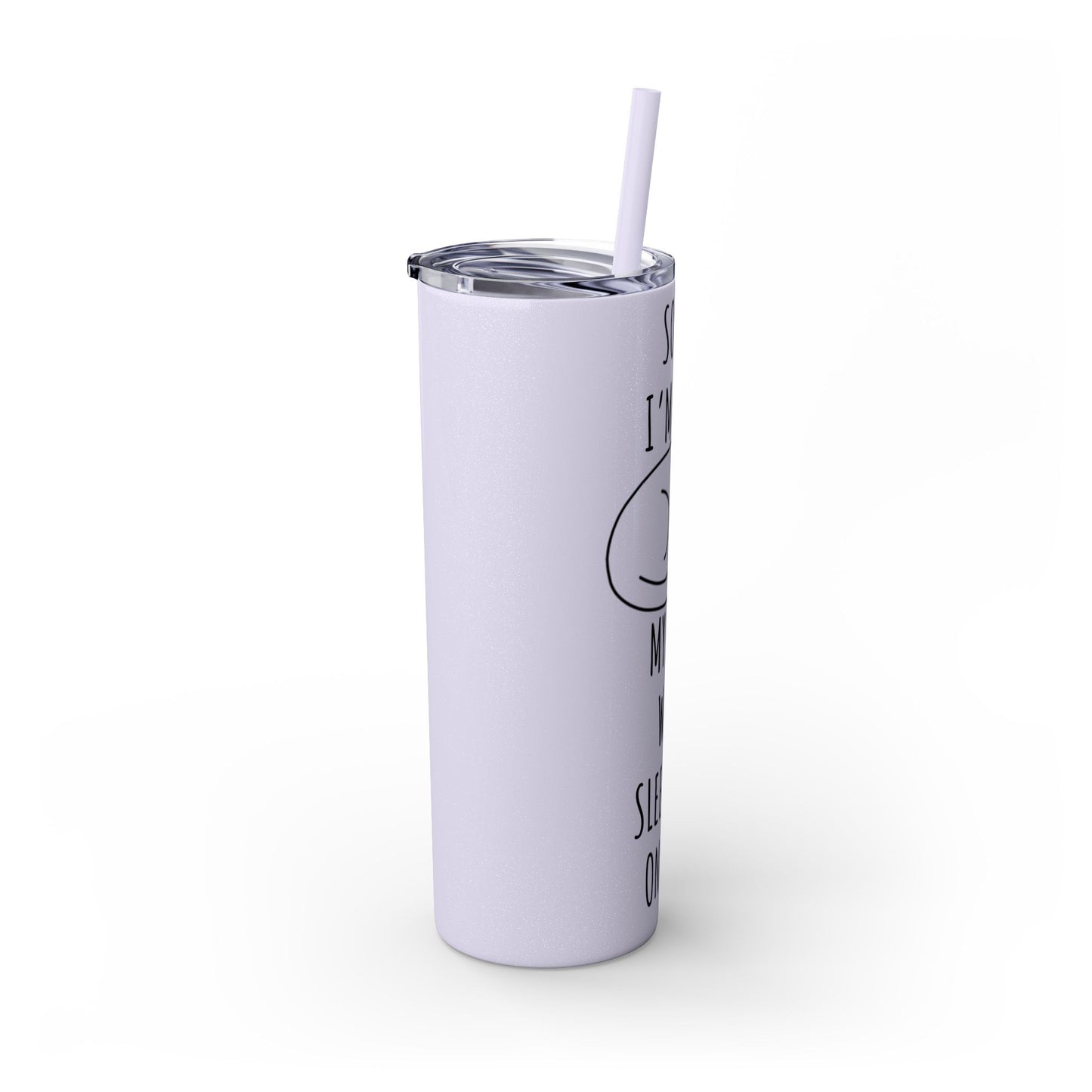 Sorry I'm Late My Cat Was Sleeping On Me - Glitter Pink Cat Water Bottle with Straw - 20oz Skinny Tumbler