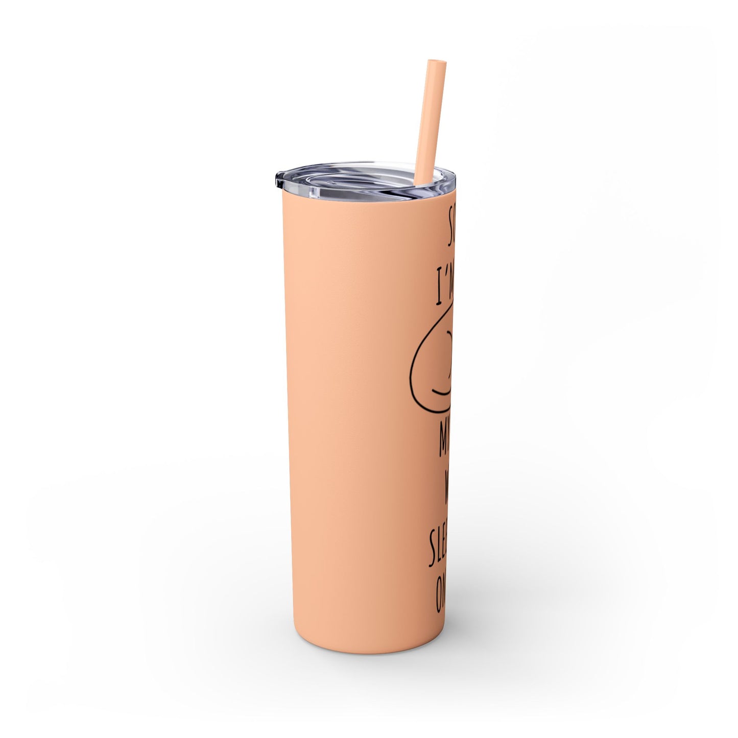 Sorry I'm Late My Cat Was Sleeping On Me - Glitter Pink Cat Water Bottle with Straw - 20oz Skinny Tumbler