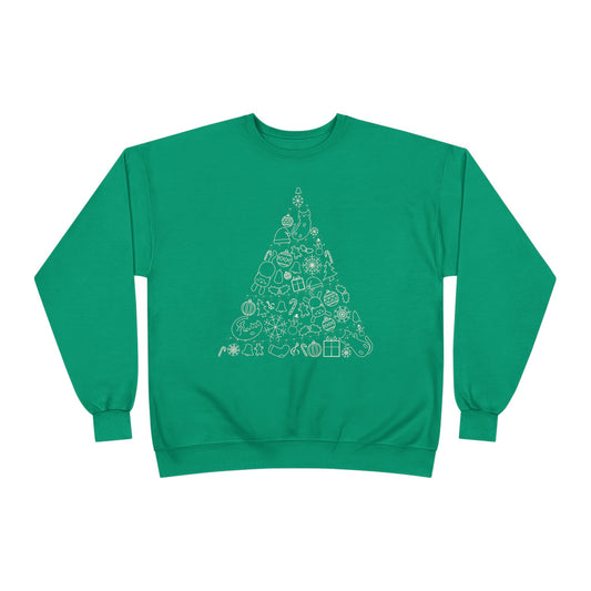 Christmas Cat Tree Sweatshirt - Cozy Holiday Unisex Eco-Friendly Crewneck