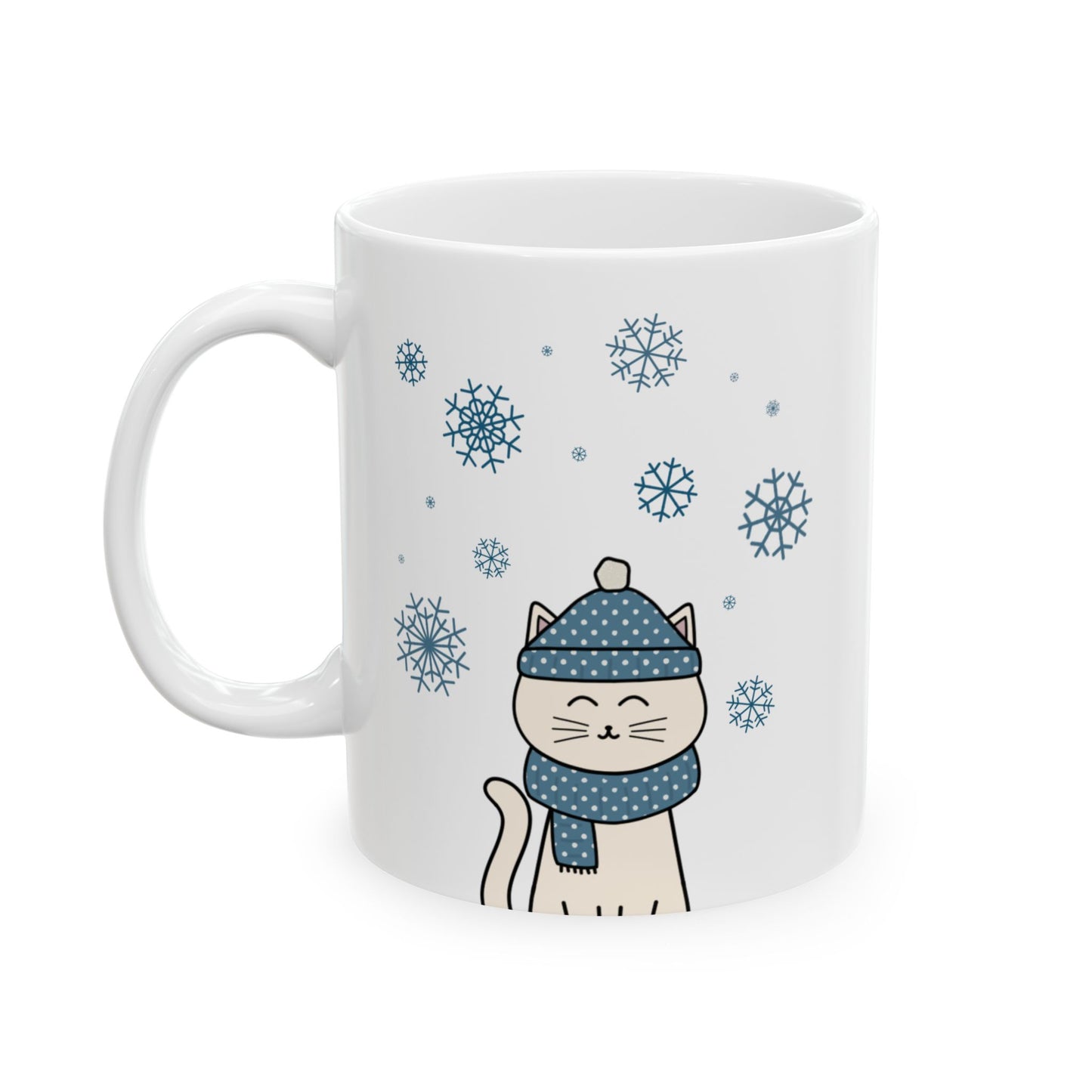 Winter White Cat Mug - White Holiday Cat Mug