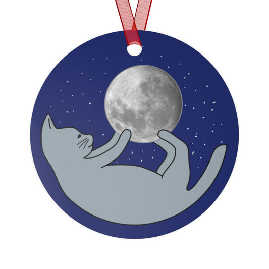 Cat and Moon Metal Ornament - Cat Christmas Ornament