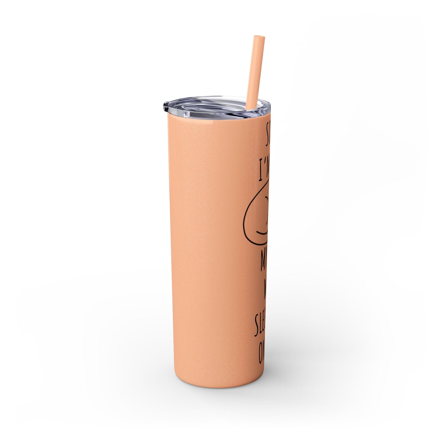 Sorry I'm Late My Cat Was Sleeping On Me - Glitter Pink Cat Water Bottle with Straw - 20oz Skinny Tumbler