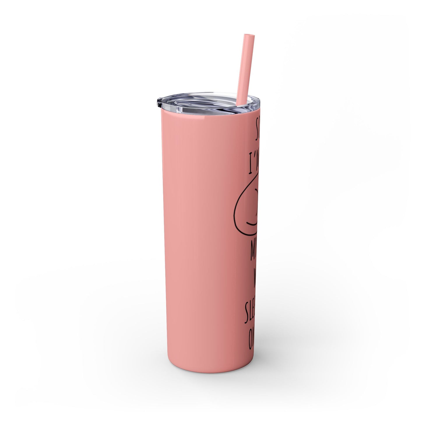 Sorry I'm Late My Cat Was Sleeping On Me - Glitter Pink Cat Water Bottle with Straw - 20oz Skinny Tumbler