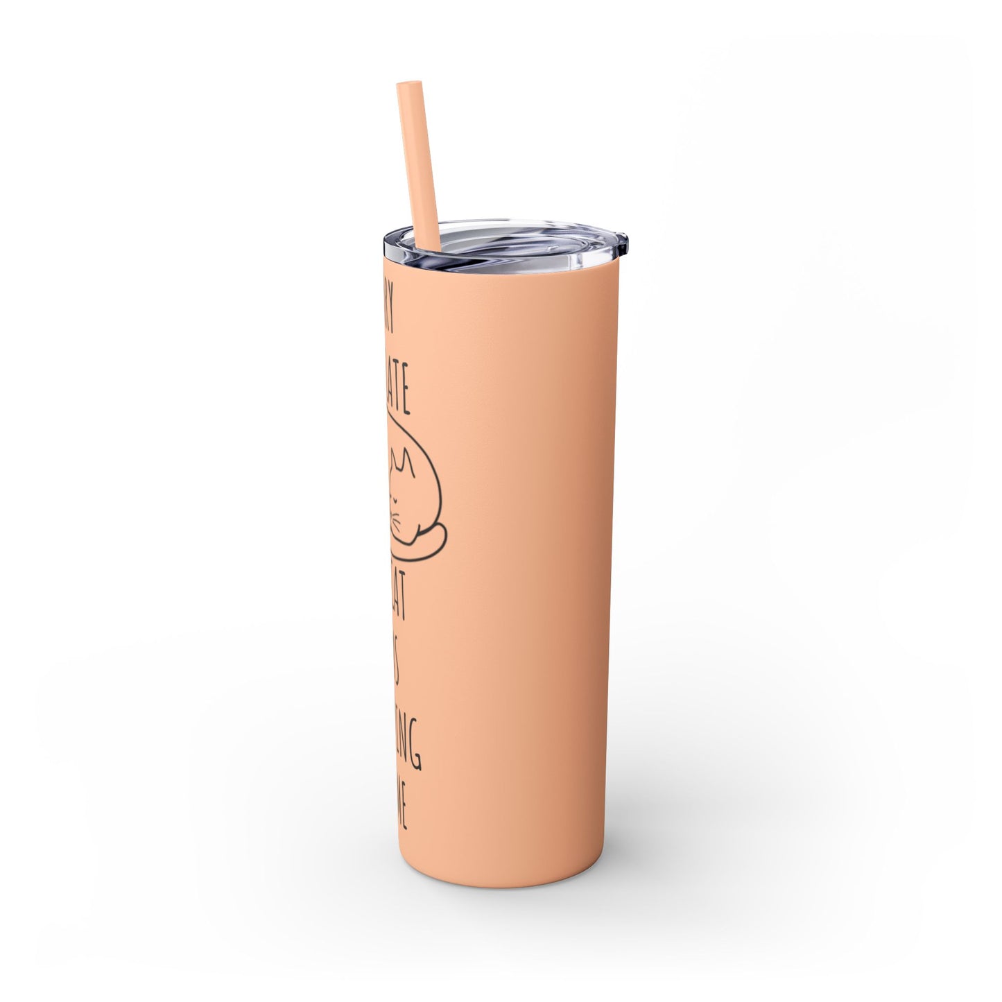 Sorry I'm Late My Cat Was Sleeping On Me - Glitter Pink Cat Water Bottle with Straw - 20oz Skinny Tumbler