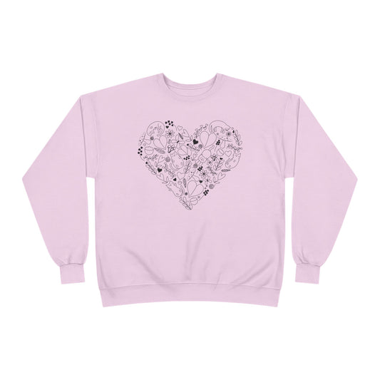 Cottagecore Cat Sweatshirt - Black Line Art Floral Kitten Crewneck