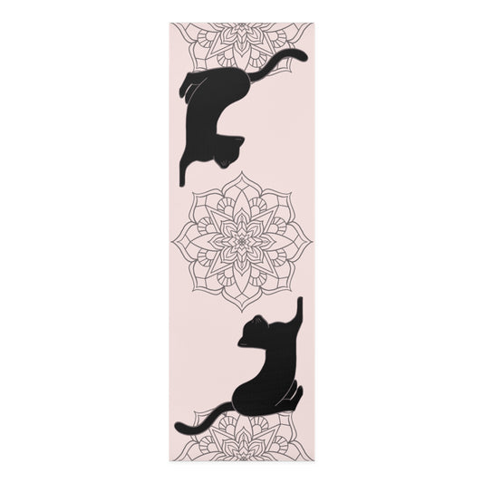 Cat Yoga Mat, Black Cat Yoga Mat, Foam Exercise Mat, Fitness Mat for Cat Lovers, Mandala Design Yoga Mat