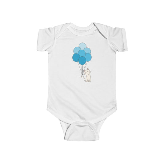 Blue Baby Outfit with Balloons and Cat - Onesie Bodysuit