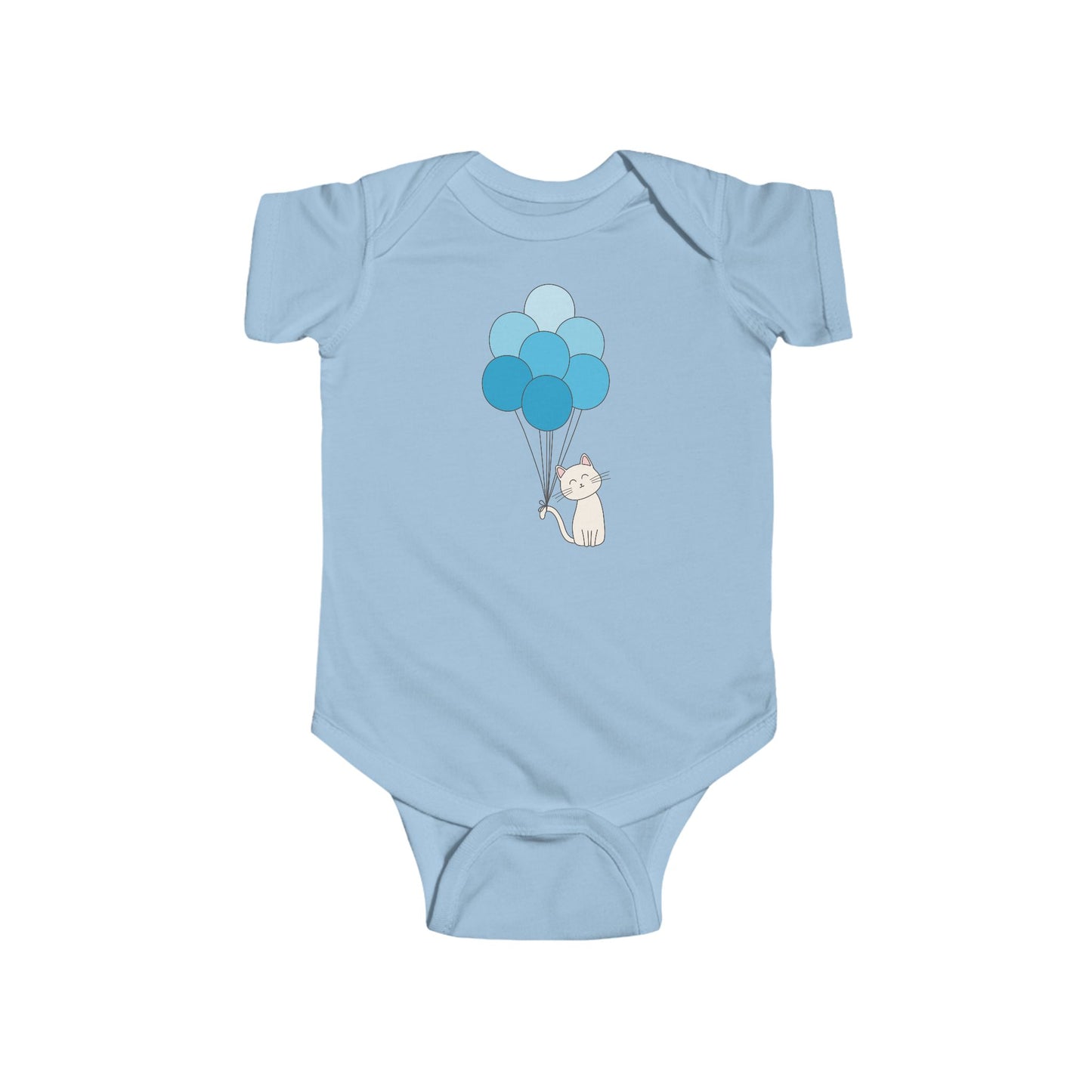 Blue Baby Outfit with Balloons and Cat - Onesie Bodysuit
