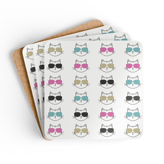 Cool Cat Coaster Set | Corkboard Cat Coasters